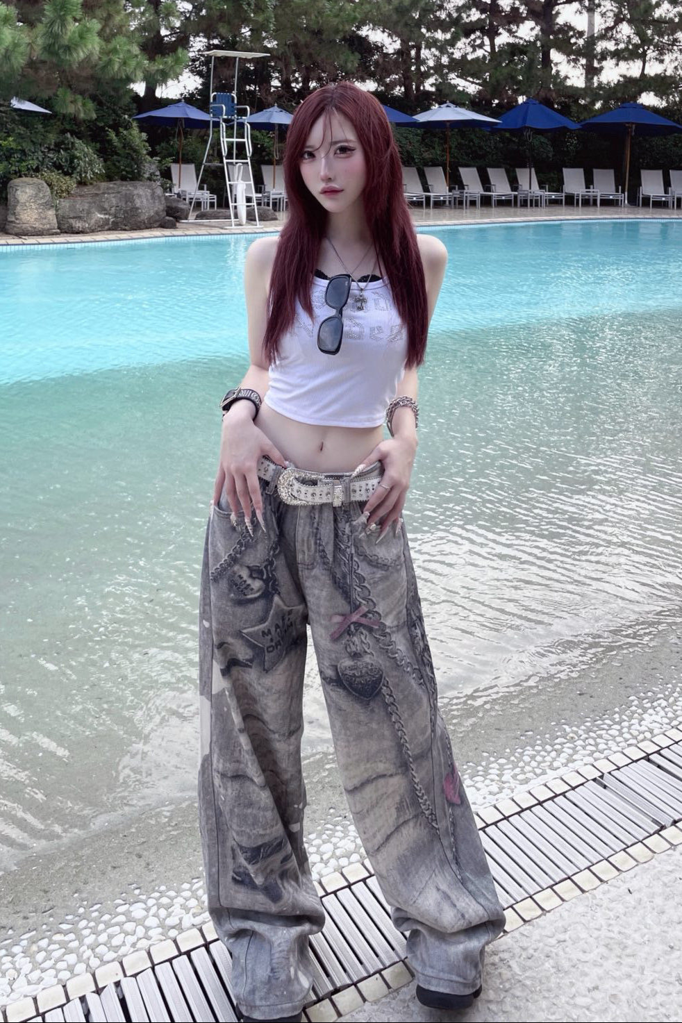silver chain accent jeans KSG19299