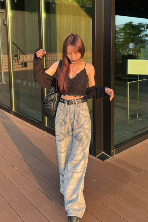 silver chain accent jeans KSG19299