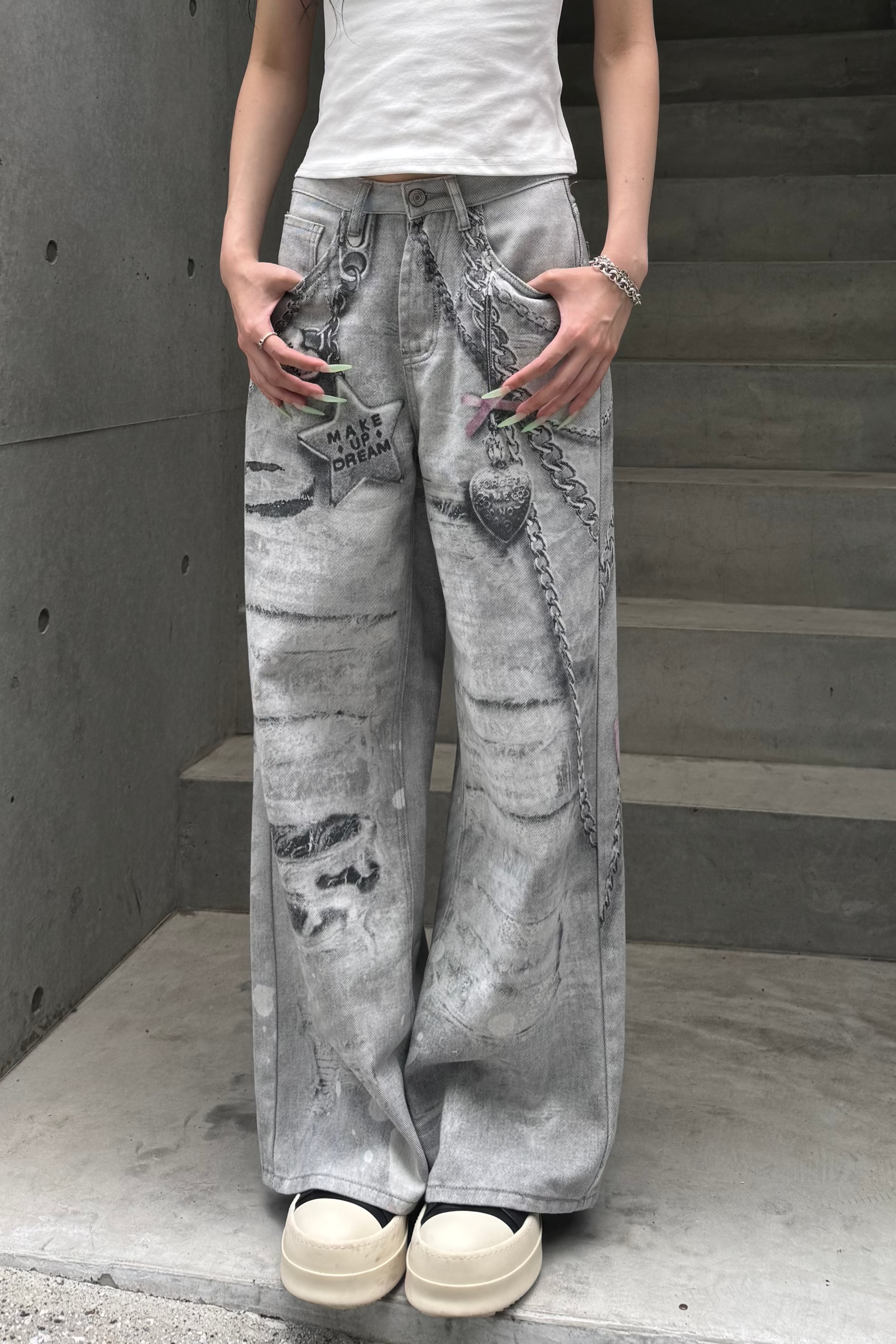 silver chain accent jeans KSG19299