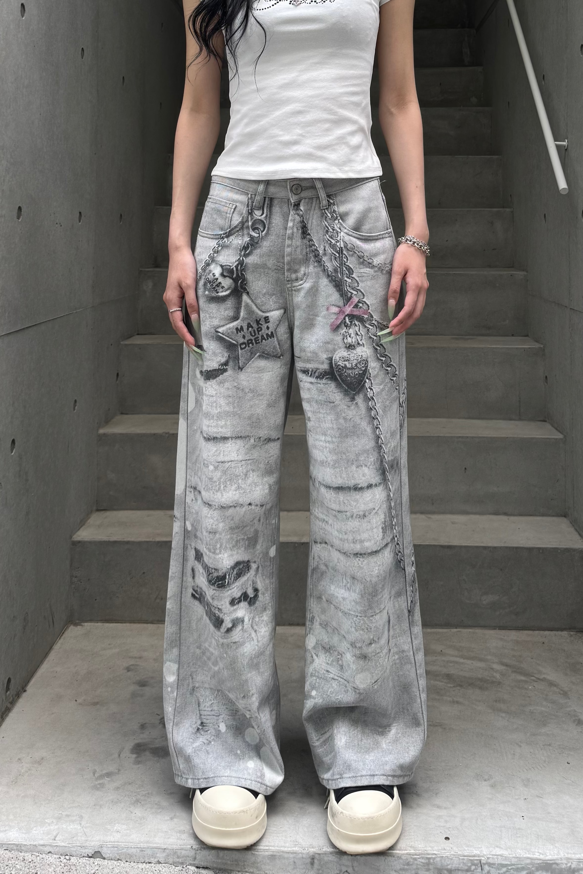 silver chain accent jeans KSG19299 – Sense Market silver chain accent jeans KSG19299 – Sense Market