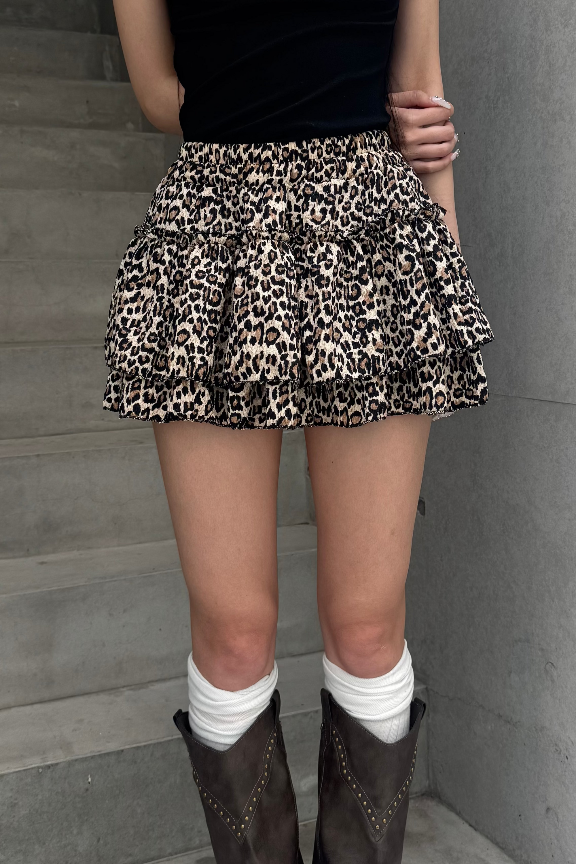 leopard tiered mini skirt KSG20945