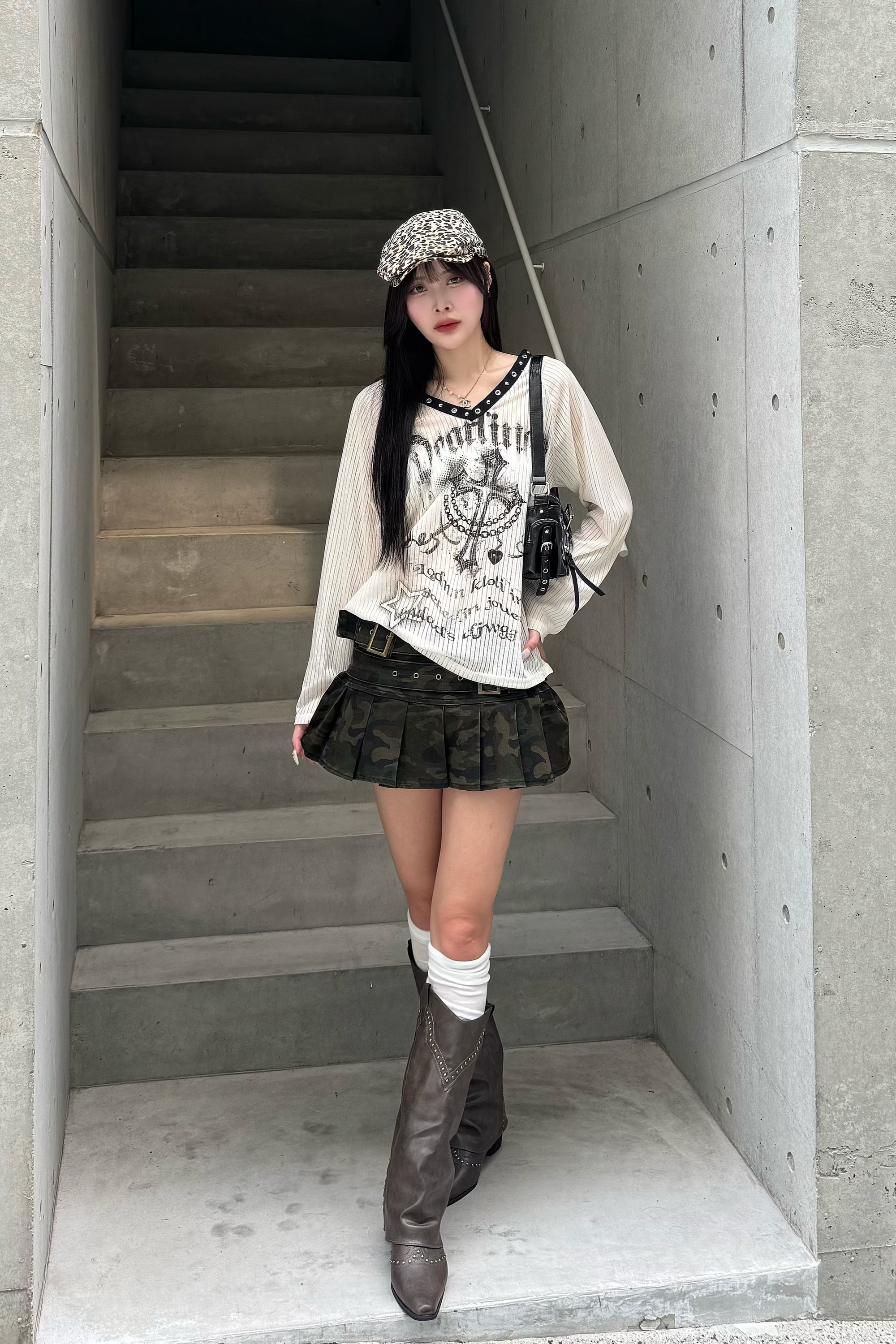 Double Buckle Camo Mini Skirt KSG20944