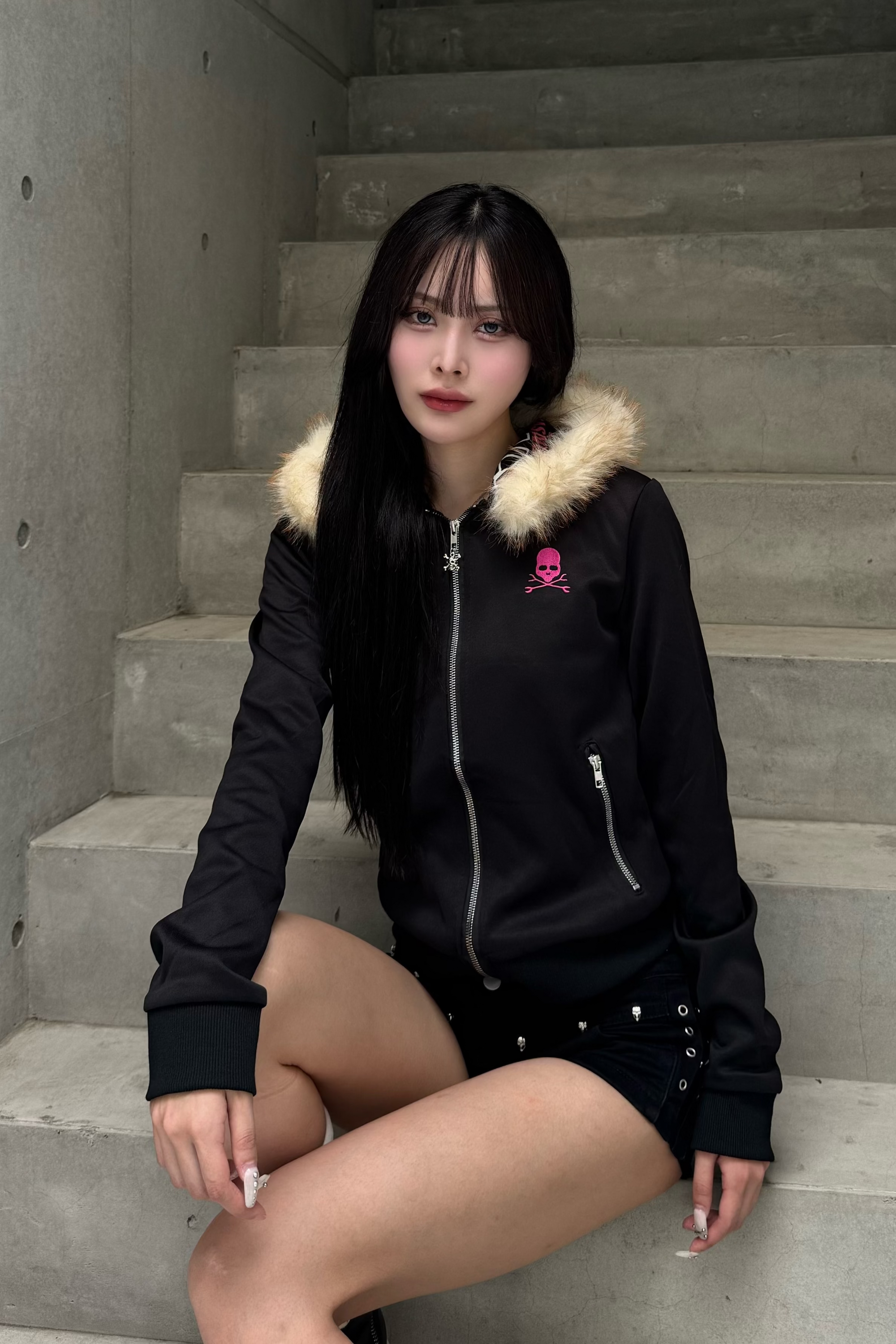 pinkie skull fur zip KSG20946