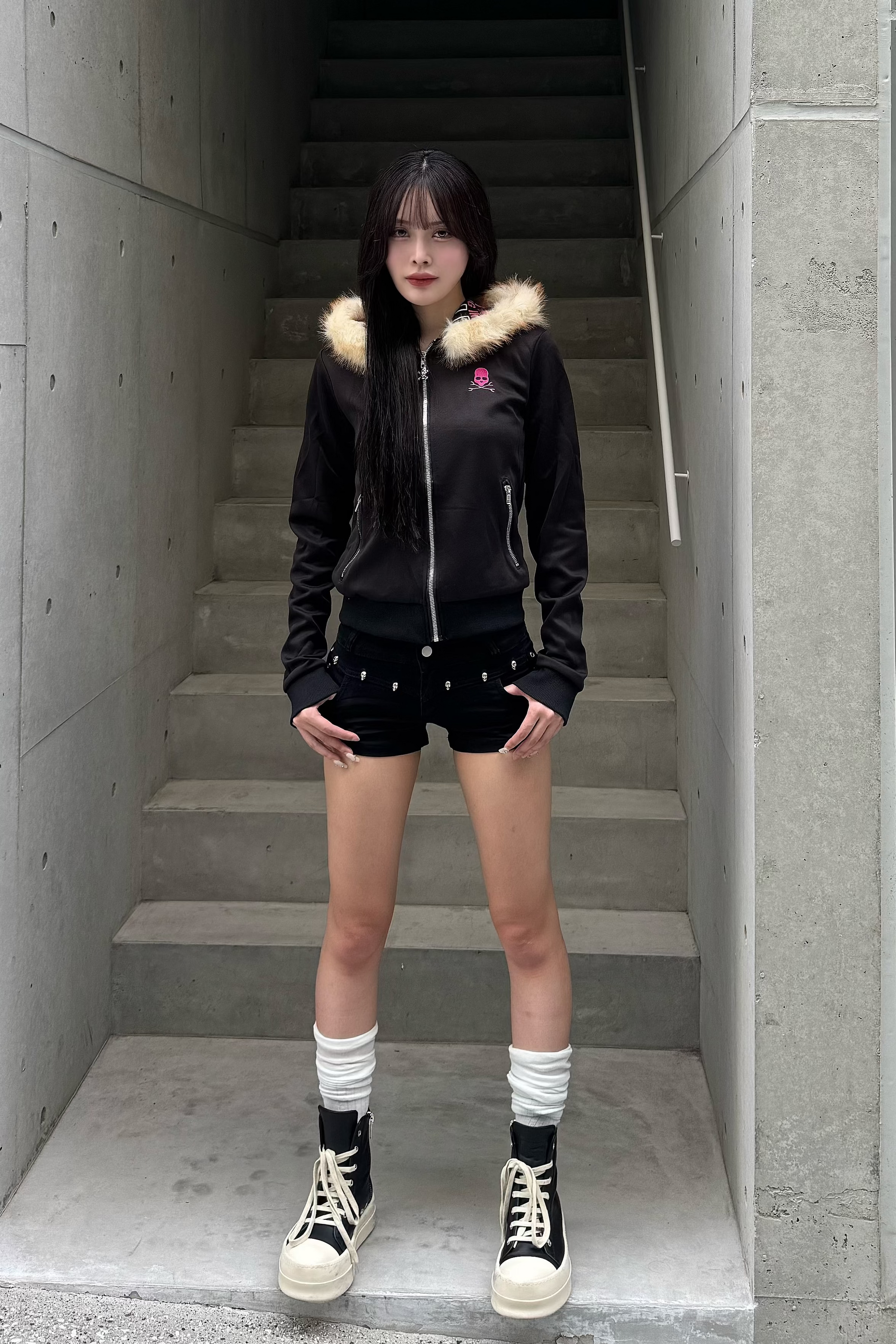 pinkie skull fur zip KSG20946