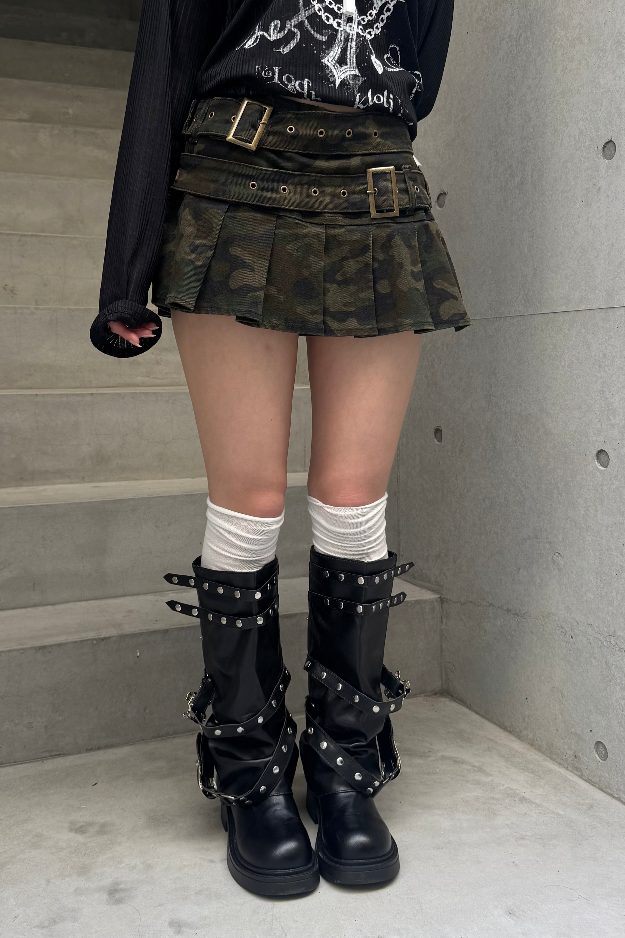 Double Buckle Camo Mini Skirt KSG20944