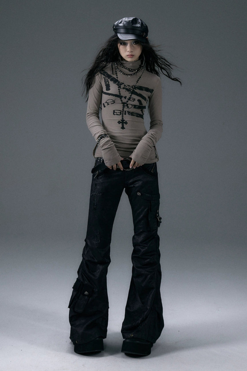 low waist leather flare pants