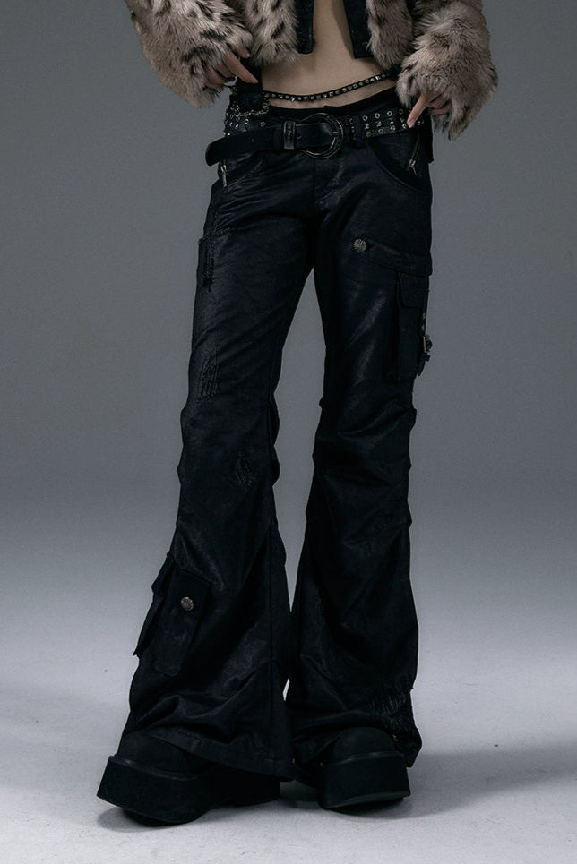 low waist leather flare pants