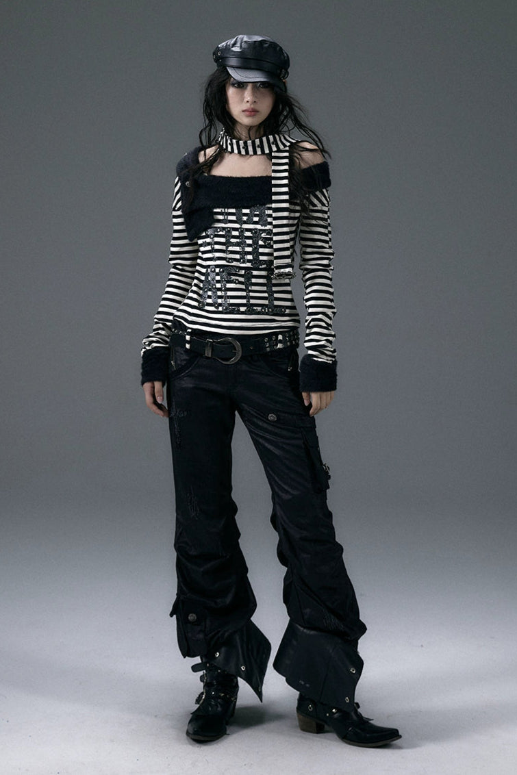 low waist leather flare pants