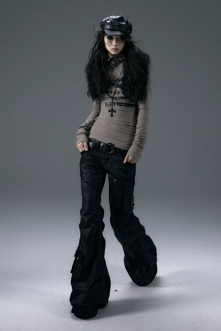 low waist leather flare pants