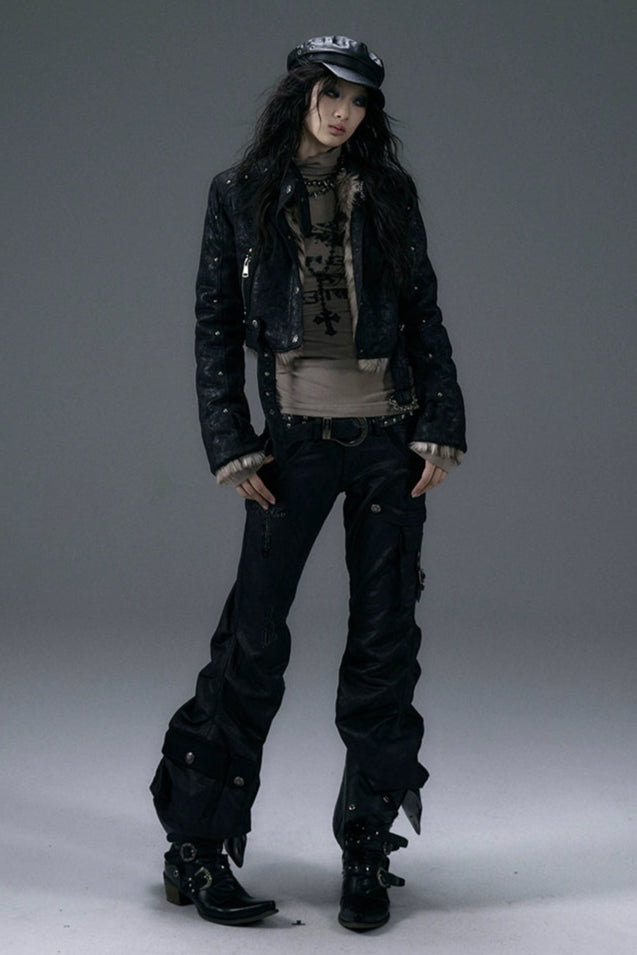 low waist leather flare pants