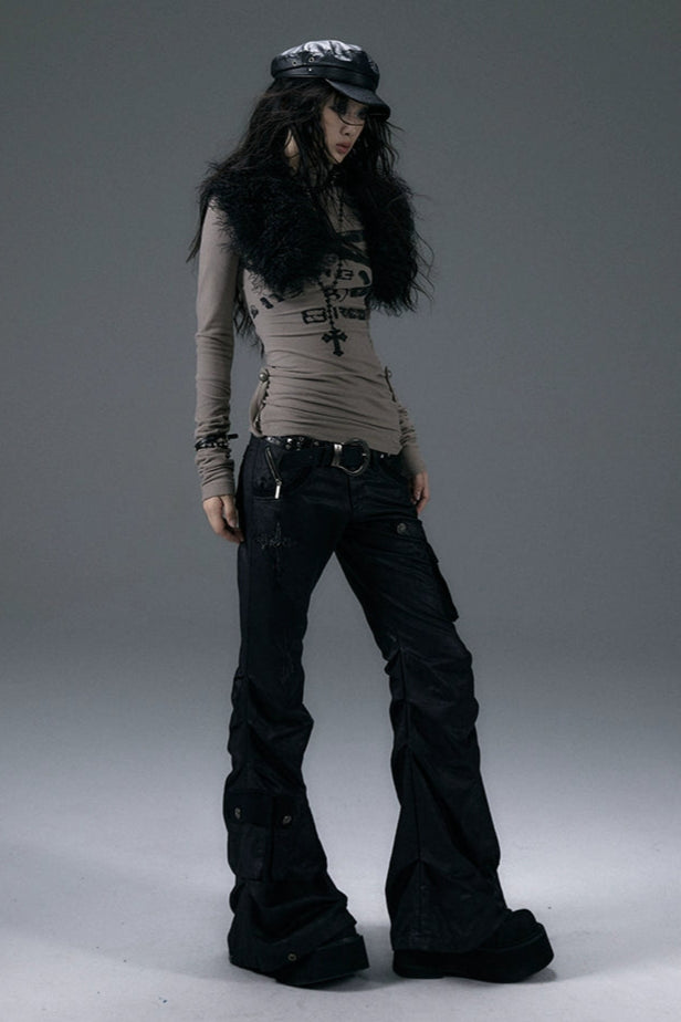 low waist leather flare pants