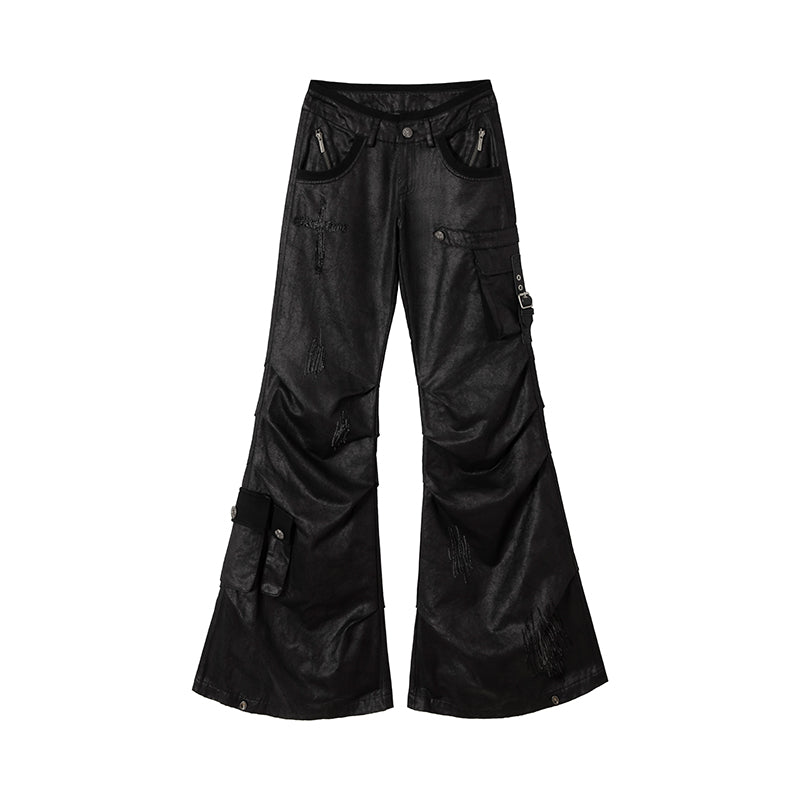 low waist leather flare pants