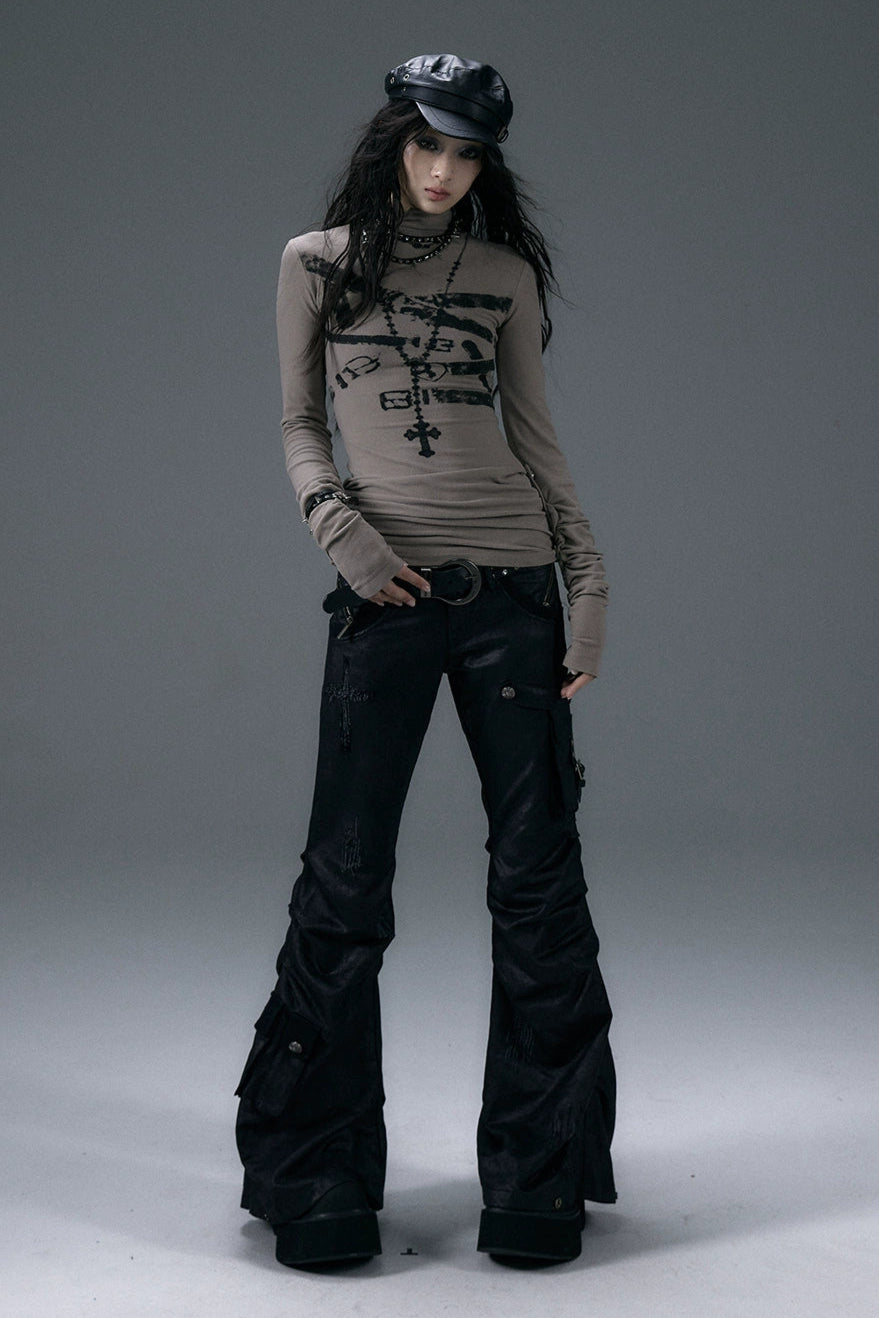 low waist leather flare pants