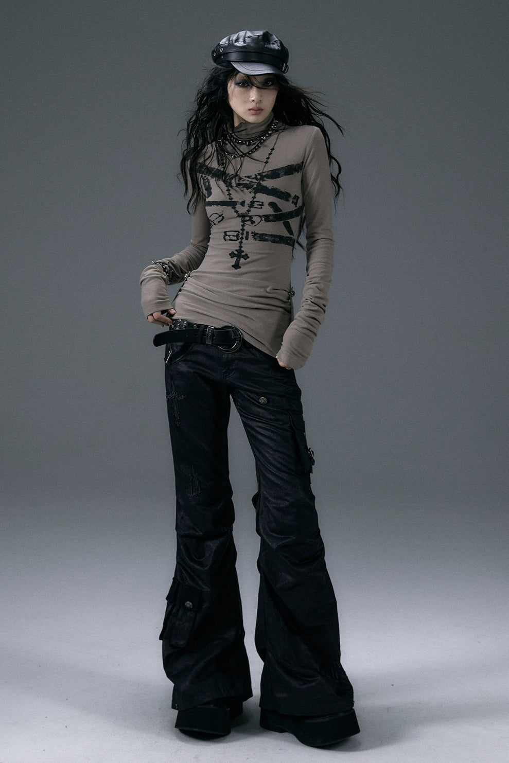 low waist leather flare pants