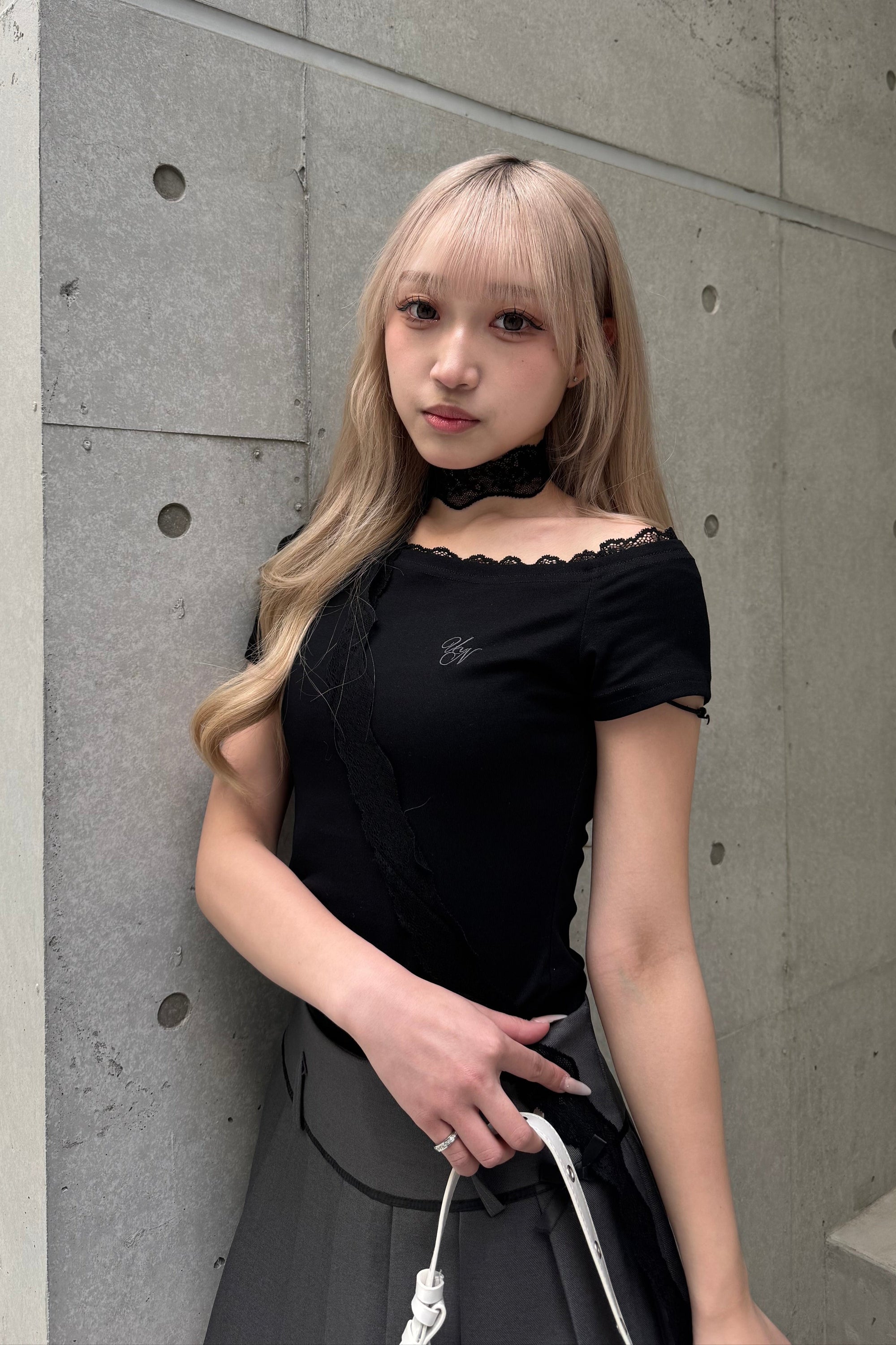 ワンショルダーレースTシャツ KSG20827