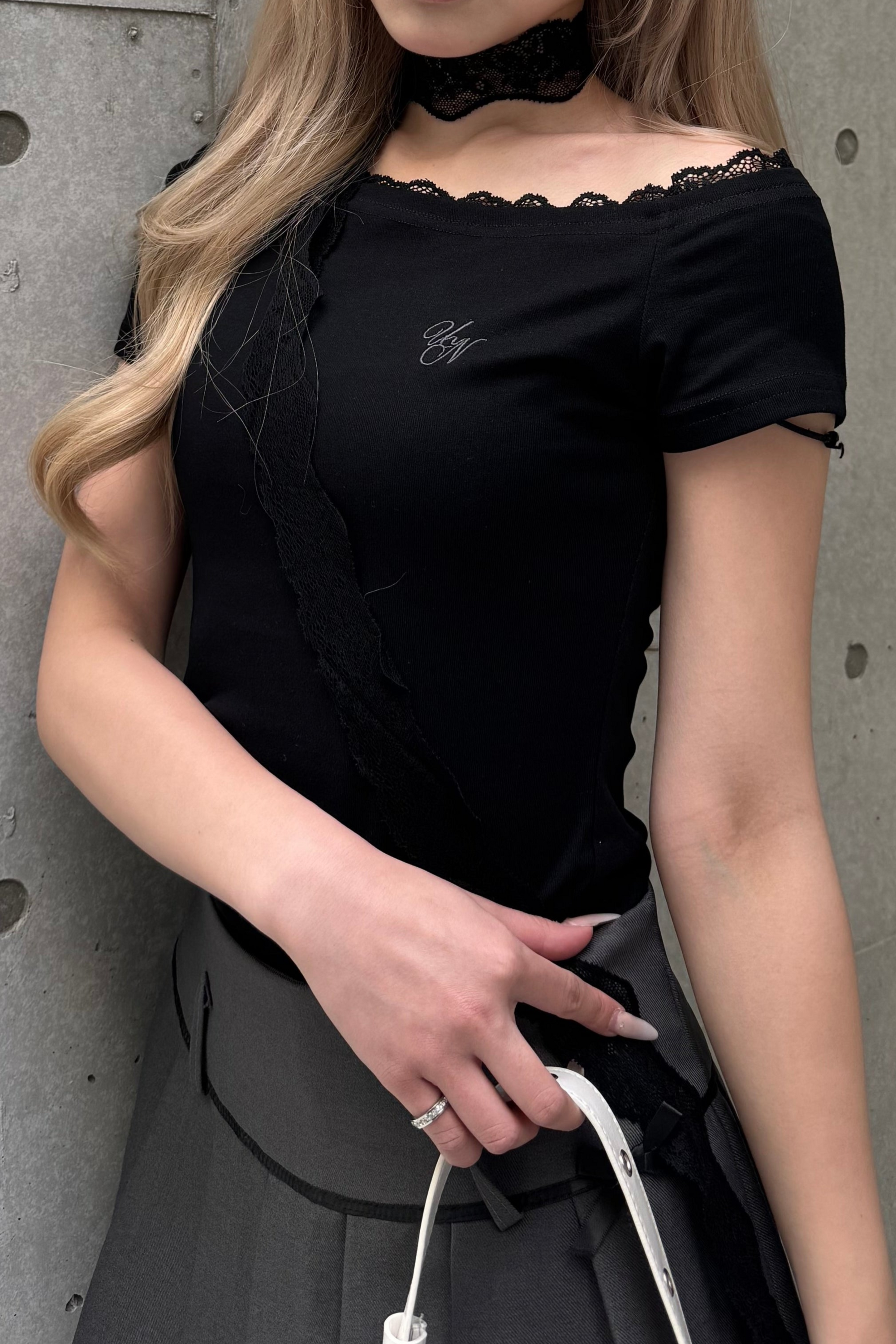 ワンショルダーレースTシャツ KSG20827