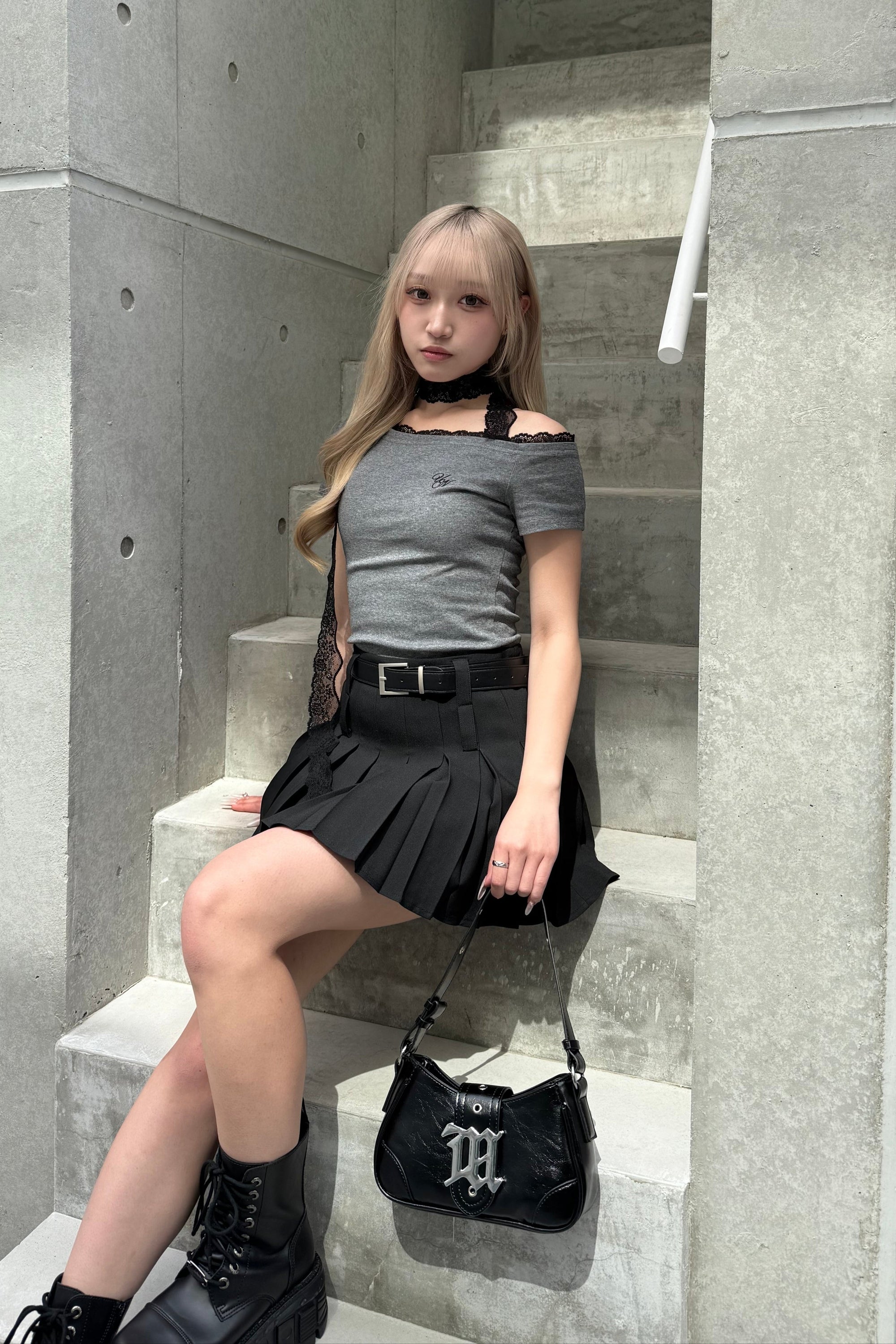 ワンショルダーレースTシャツ KSG20827