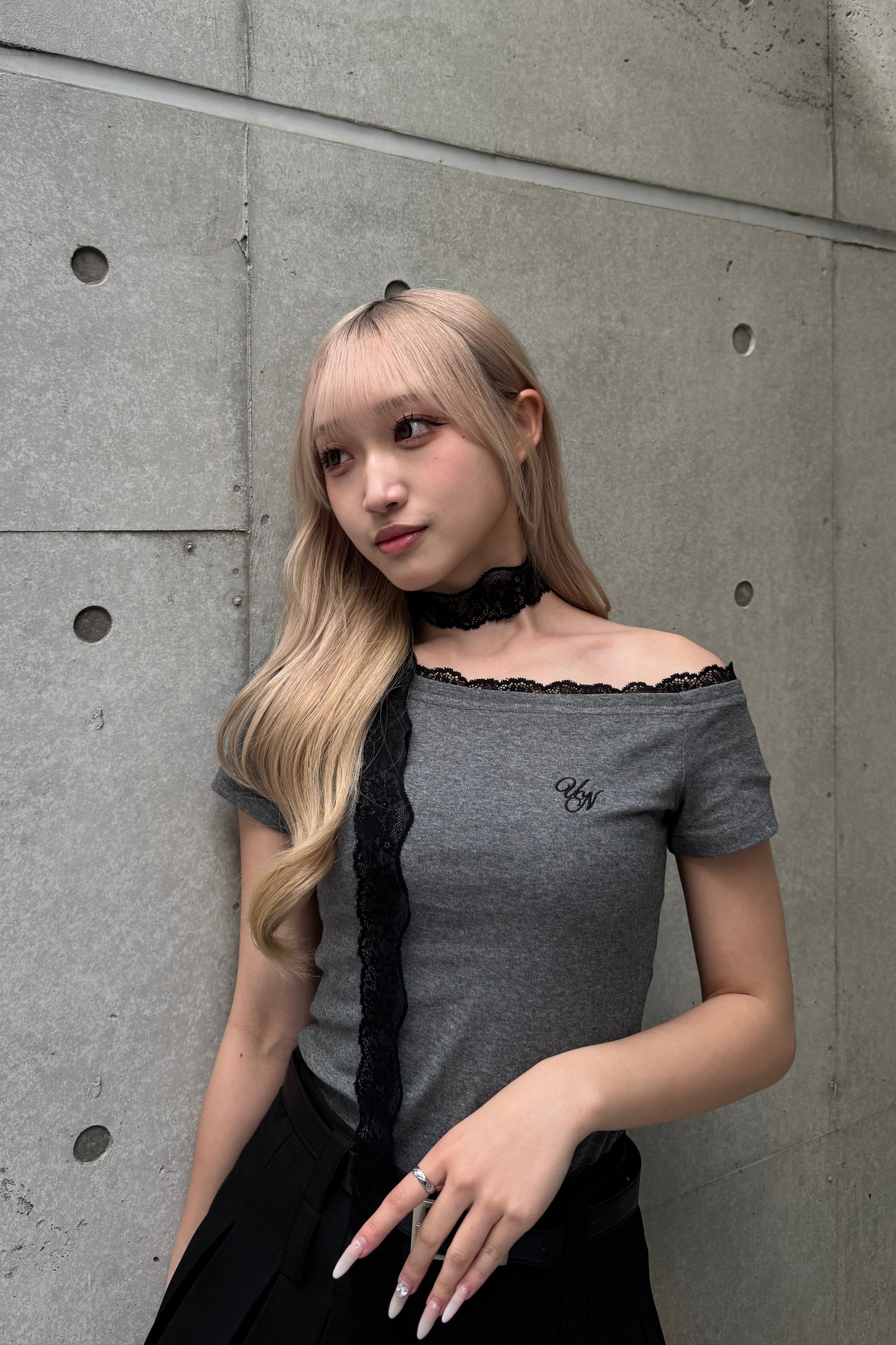ワンショルダーレースTシャツ KSG20827