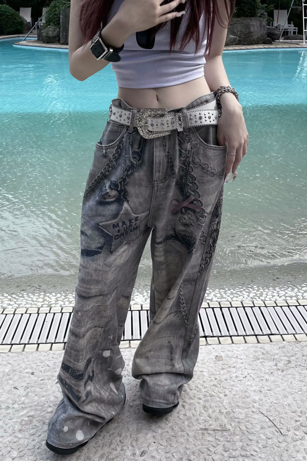 silver chain accent jeans KSG19421