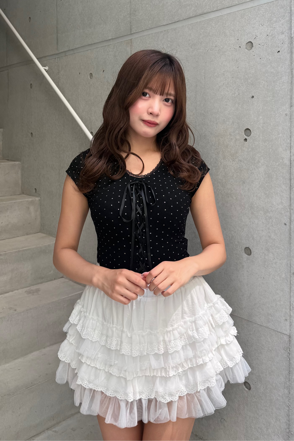 レースアップドットTシャツ KSG20906