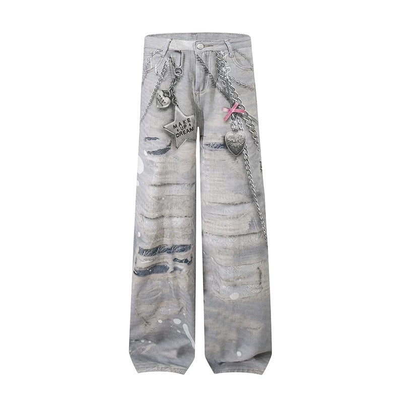 silver chain accent jeans KSG19421