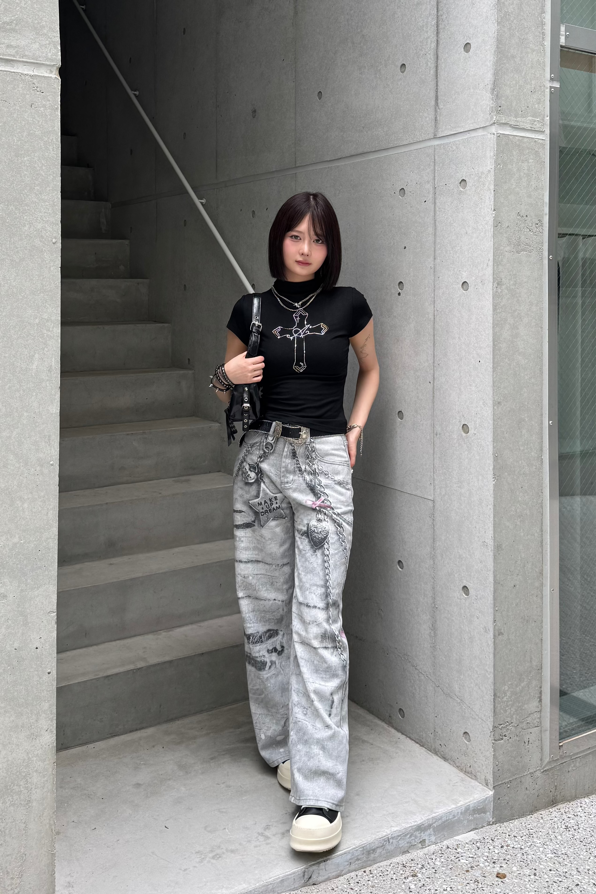 silver chain accent jeans KSG19299