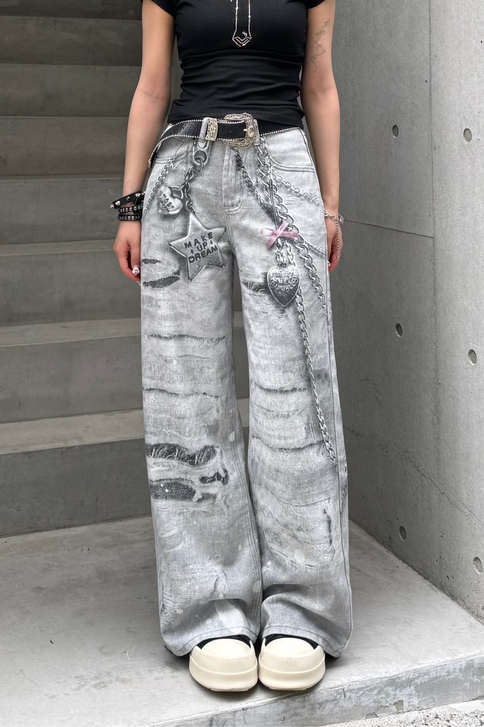 silver chain accent jeans KSG19299