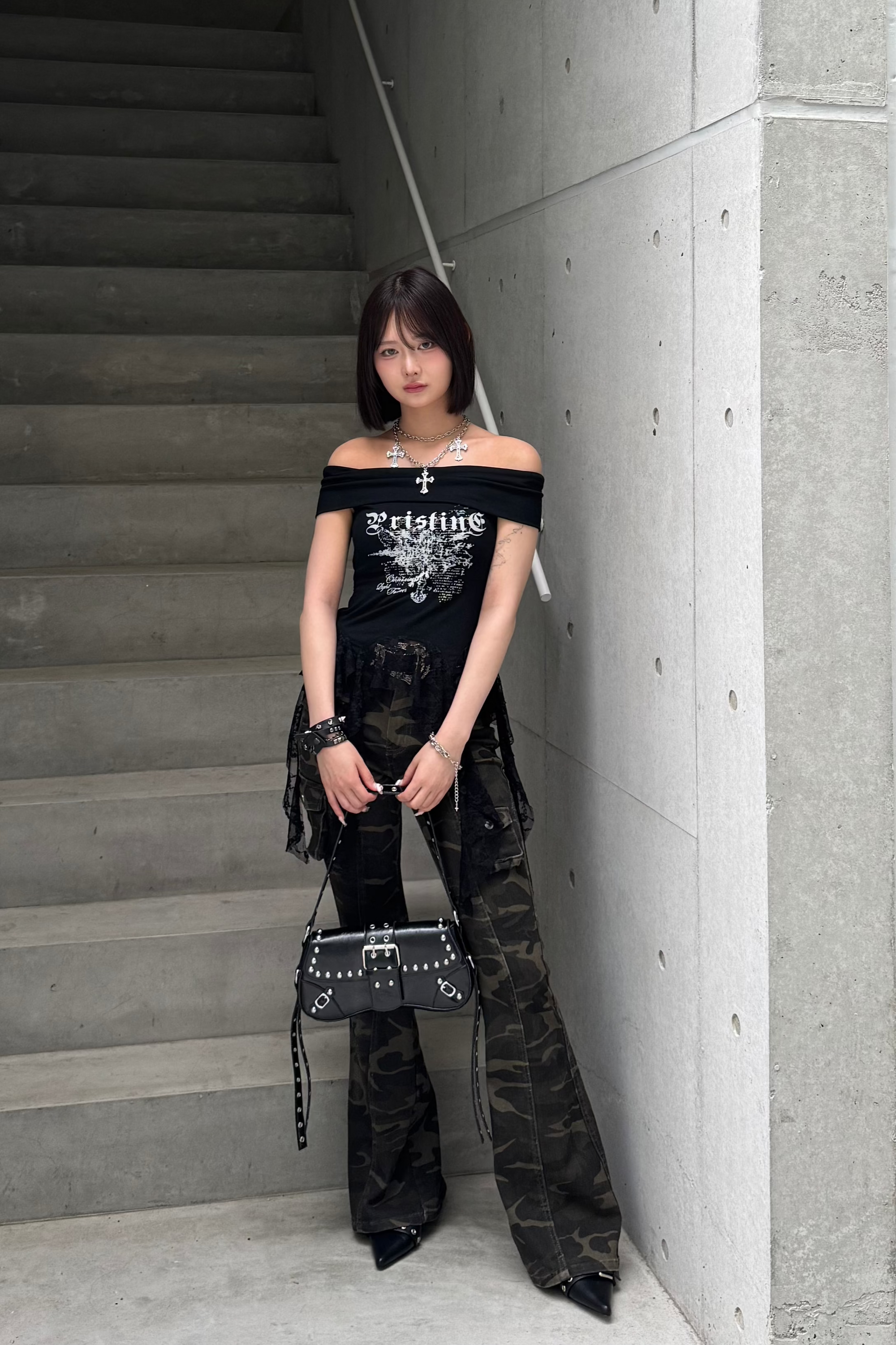 アシンメトリーレースオフショルダー KSG20861