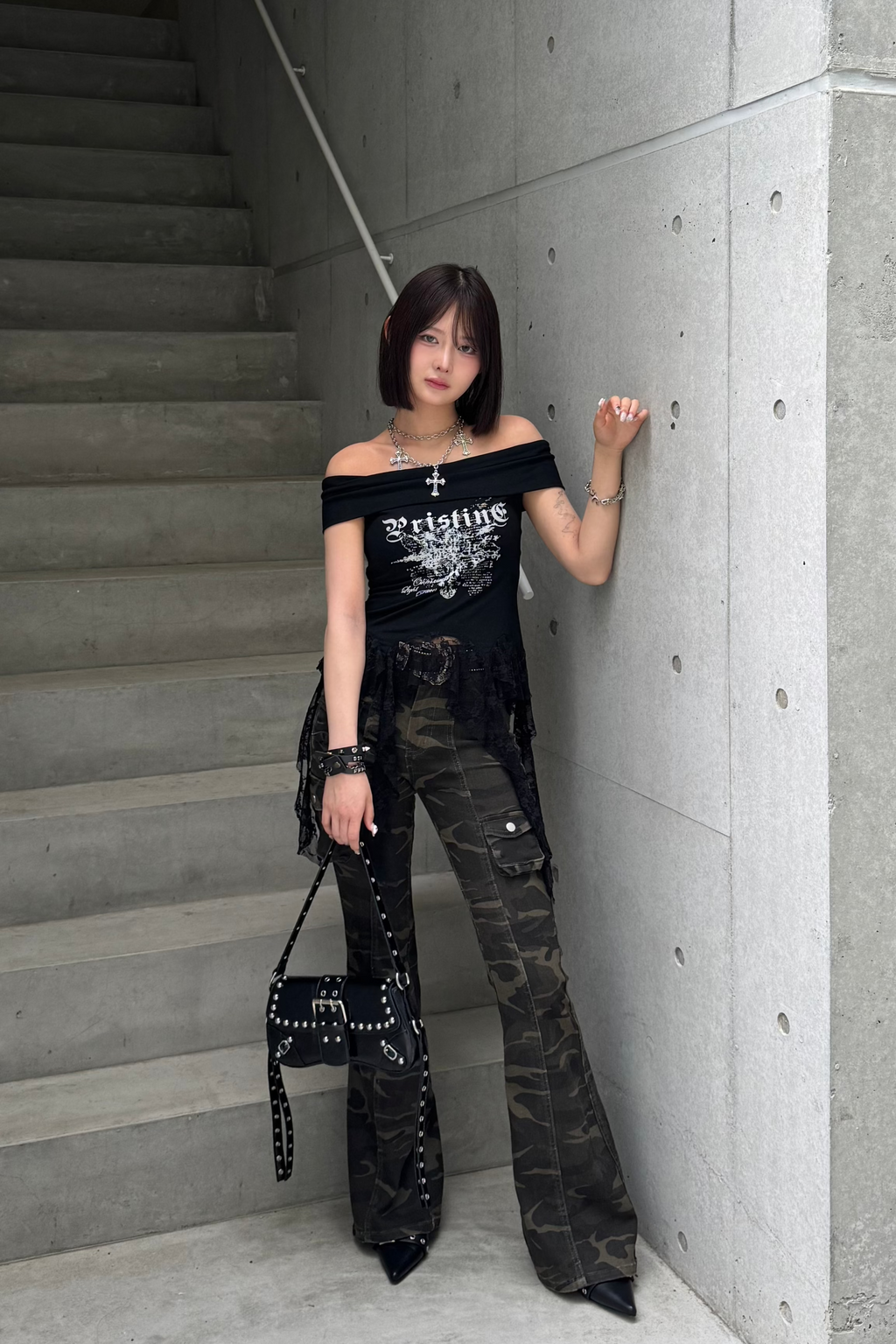 アシンメトリーレースオフショルダー KSG20861