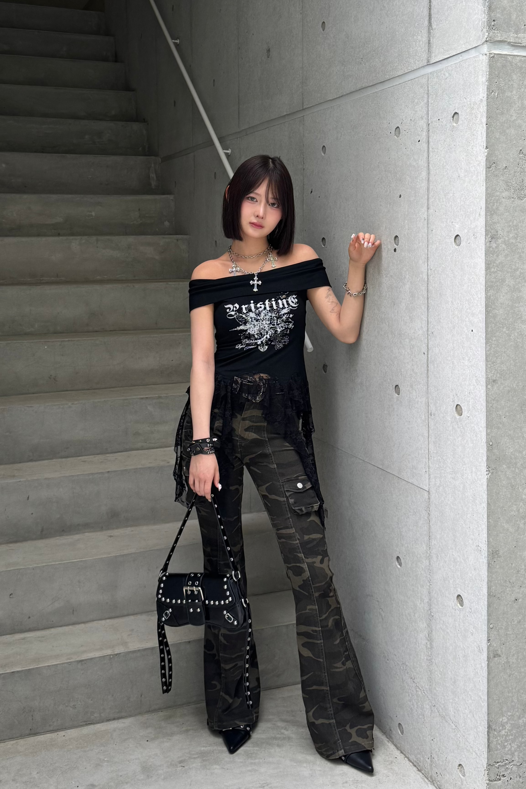 アシンメトリーレースオフショルダー KSG20861