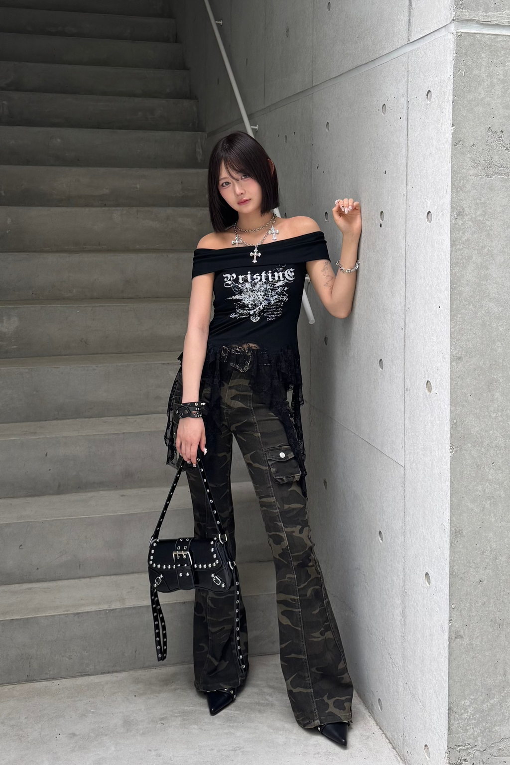 アシンメトリーレースオフショルダー KSG20861