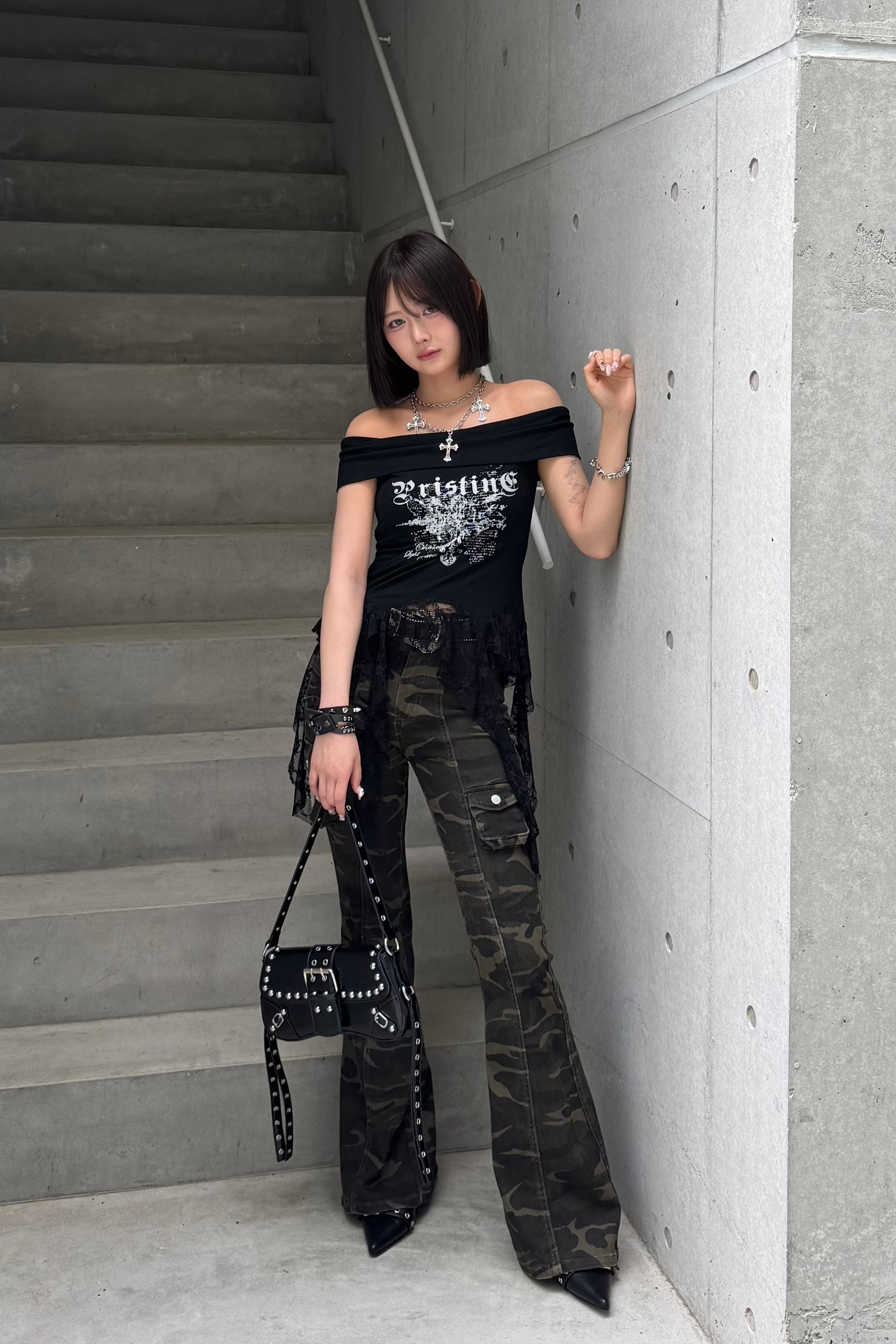アシンメトリーレースオフショルダー KSG20861