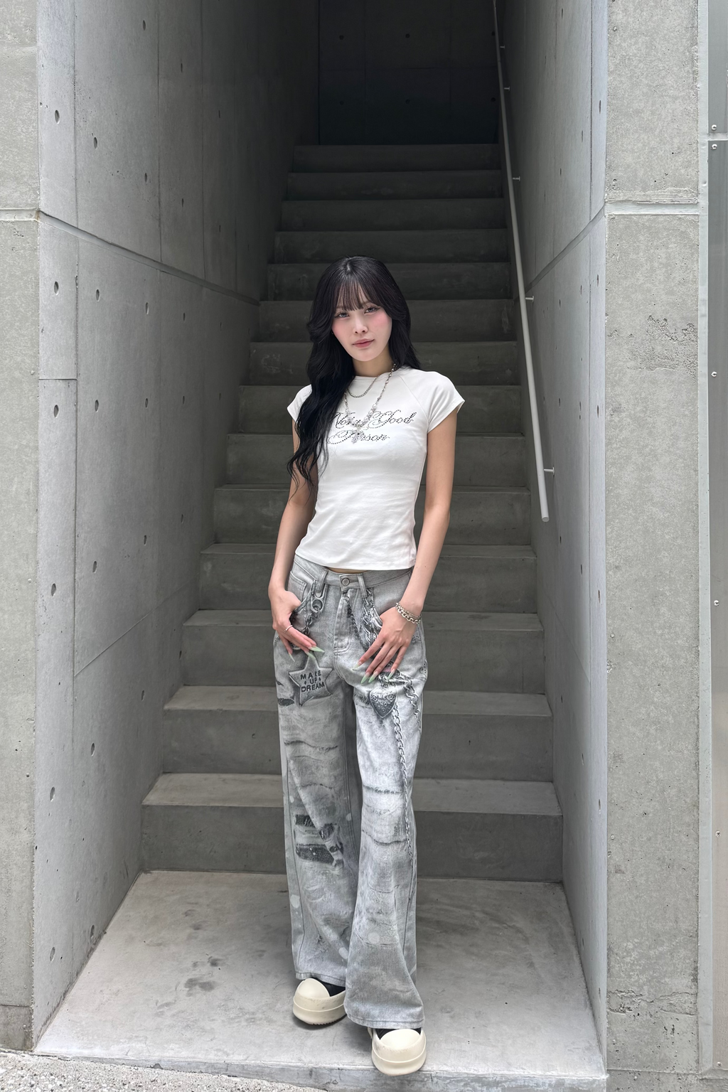 silver chain accent jeans KSG19299