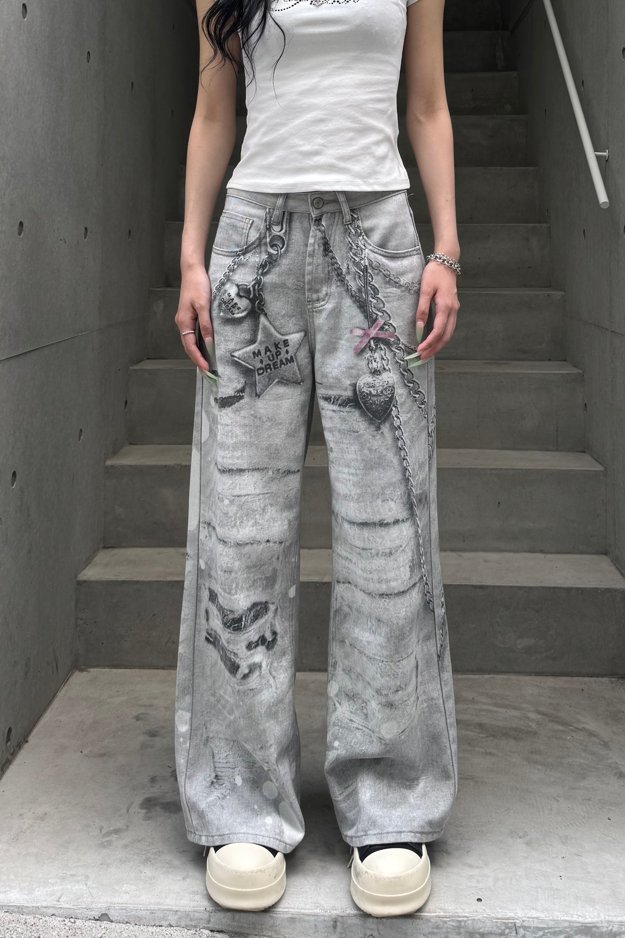 silver chain accent jeans KSG19299