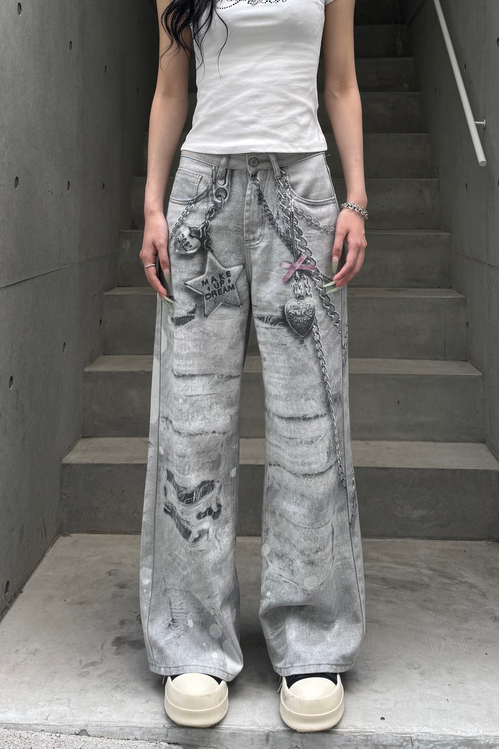 silver chain accent jeans KSG19421