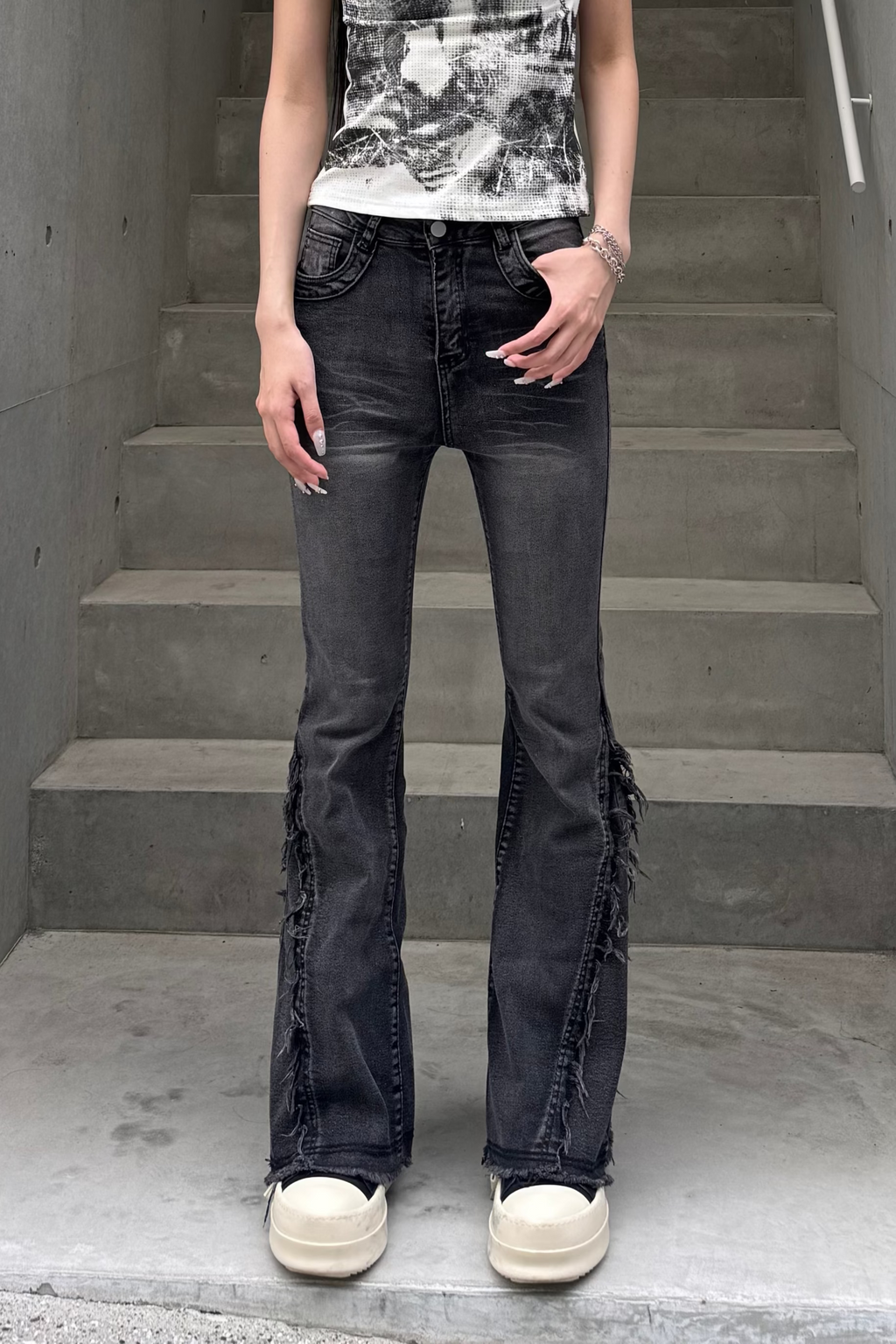 Washed Stretch Fringe Denim KSG19300