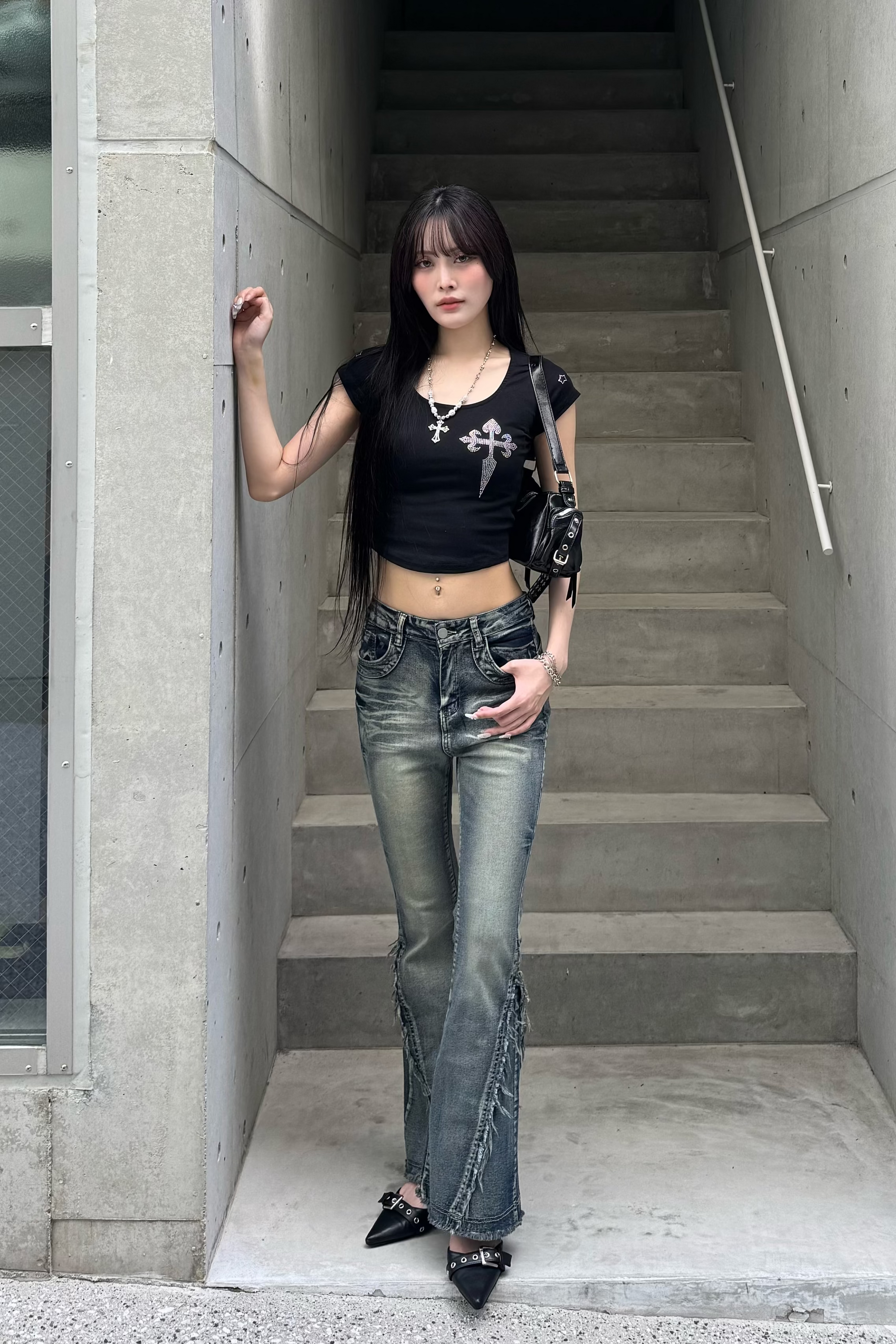 cross stone cropped T-shirt KSG20853