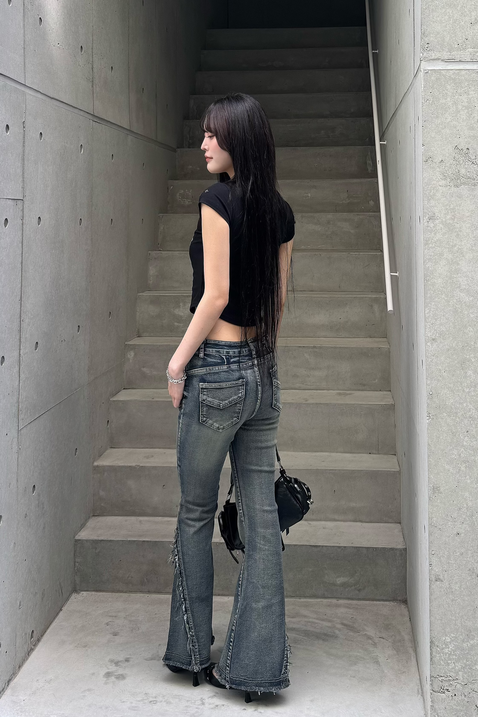 Washed Stretch Fringe Denim KSG19300