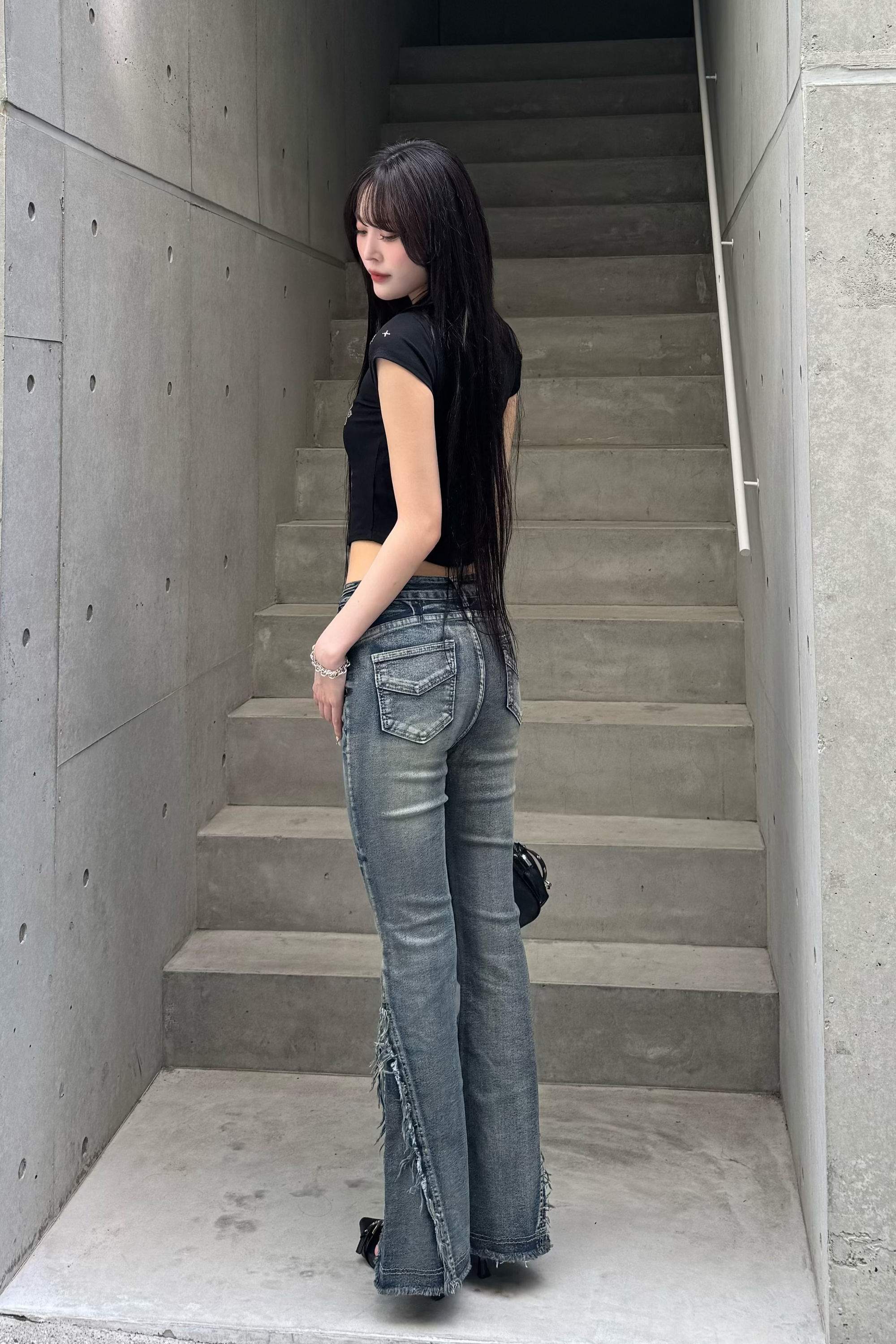 Washed Stretch Fringe Denim KSG19300