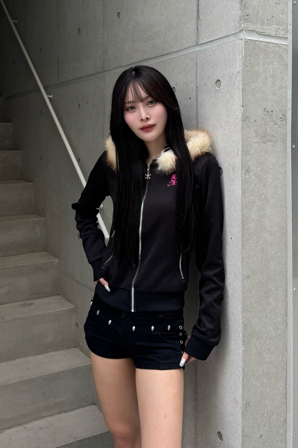 pinkie skull fur zip KSG20946