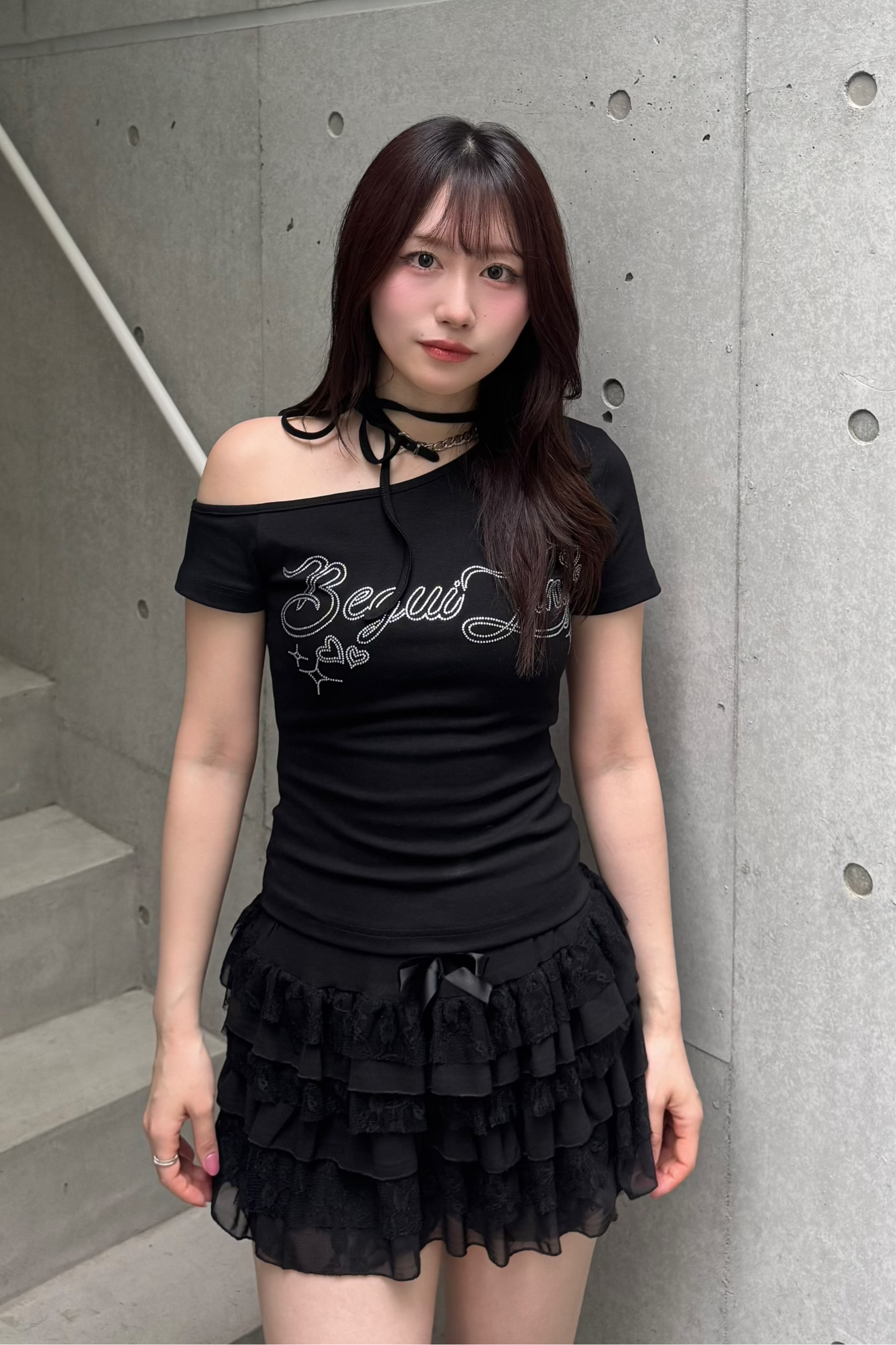 ラインストーンワンショルダーTシャツ KSG20850