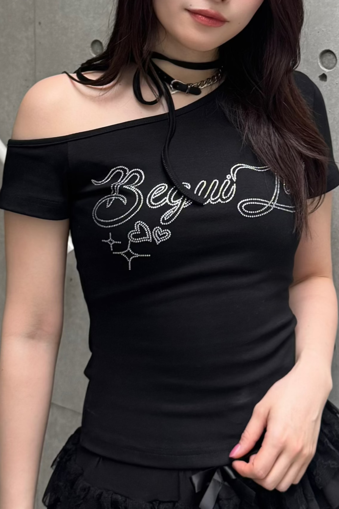 ラインストーンワンショルダーTシャツ KSG20850