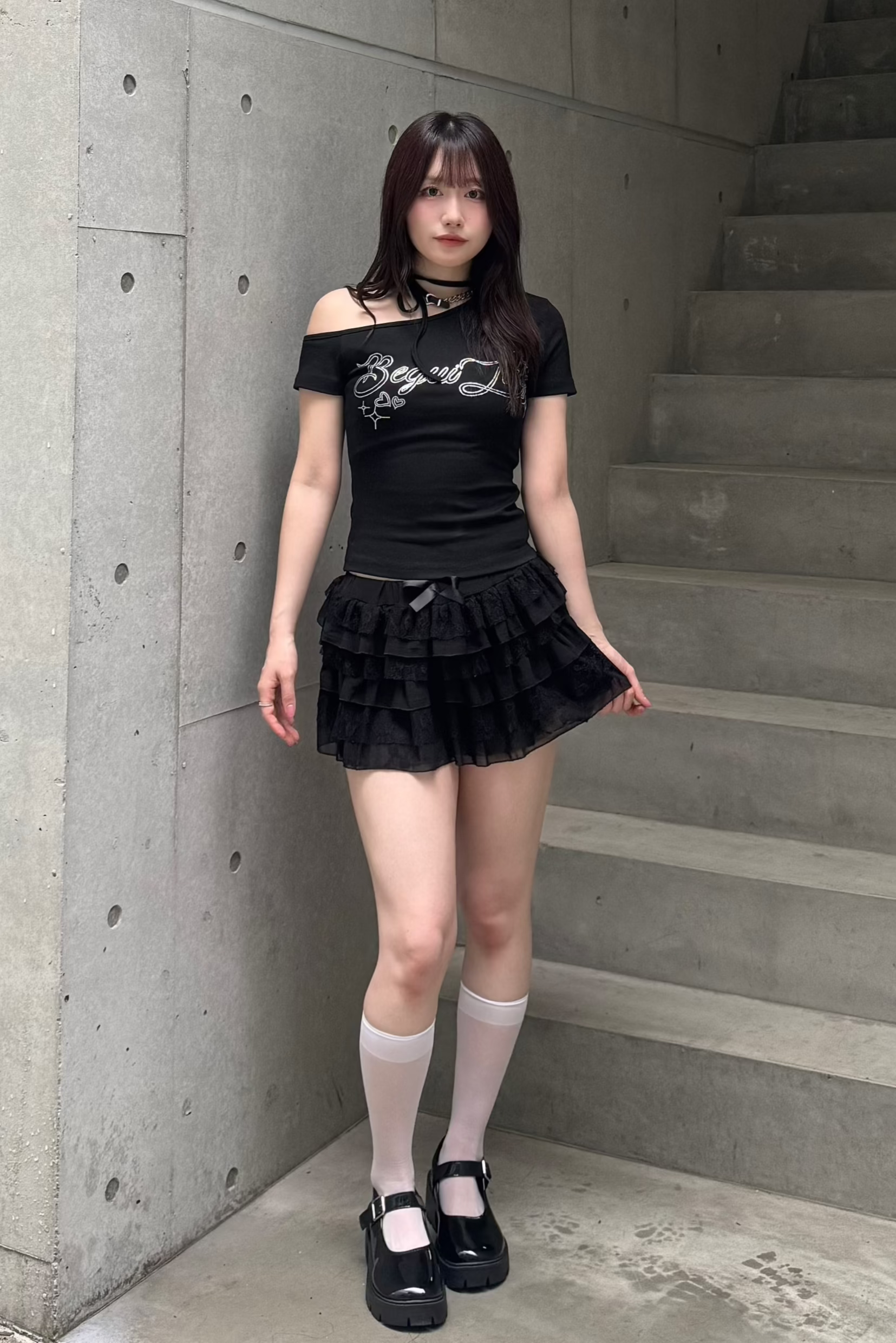ラインストーンワンショルダーTシャツ KSG20850