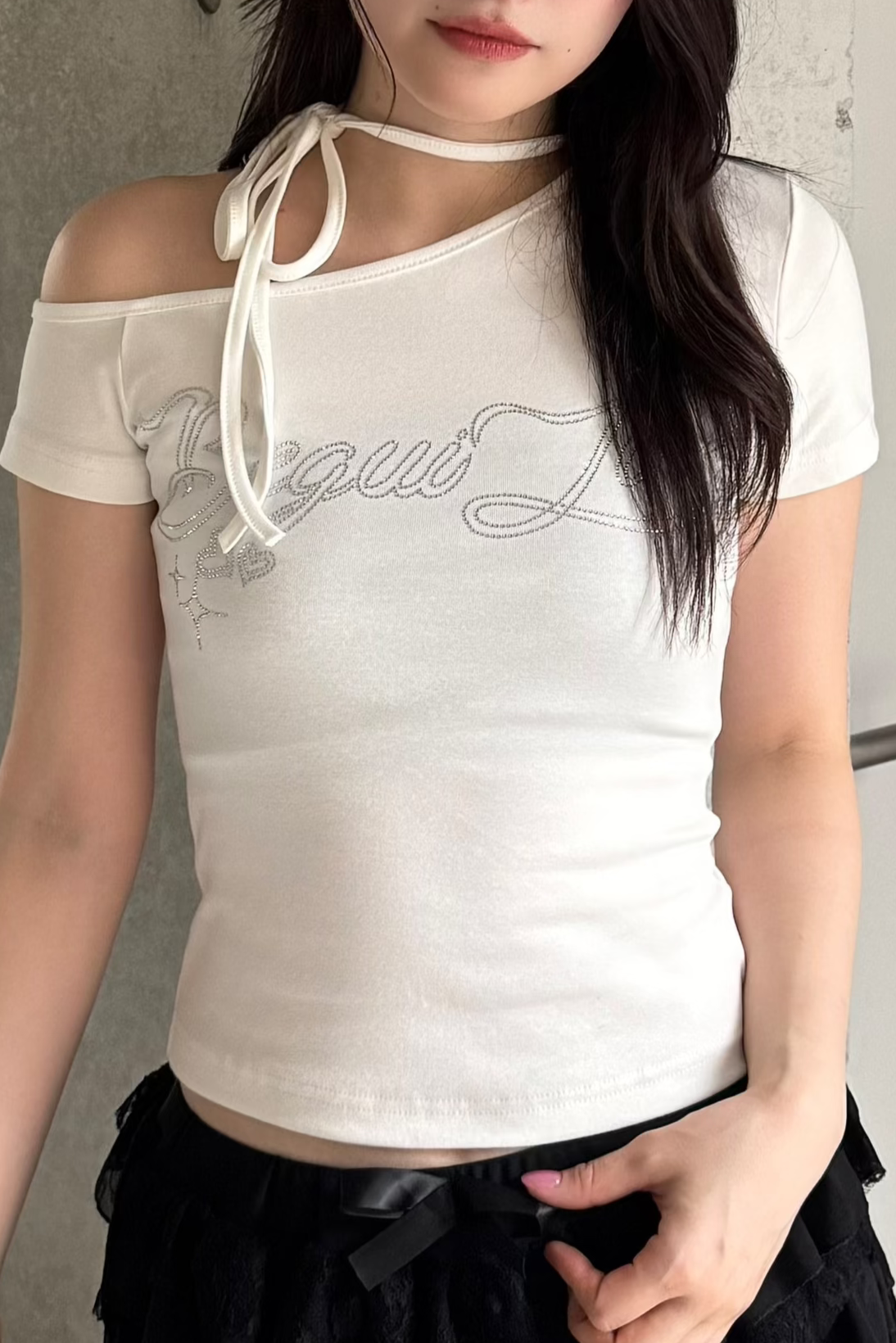 ラインストーンワンショルダーTシャツ KSG20850