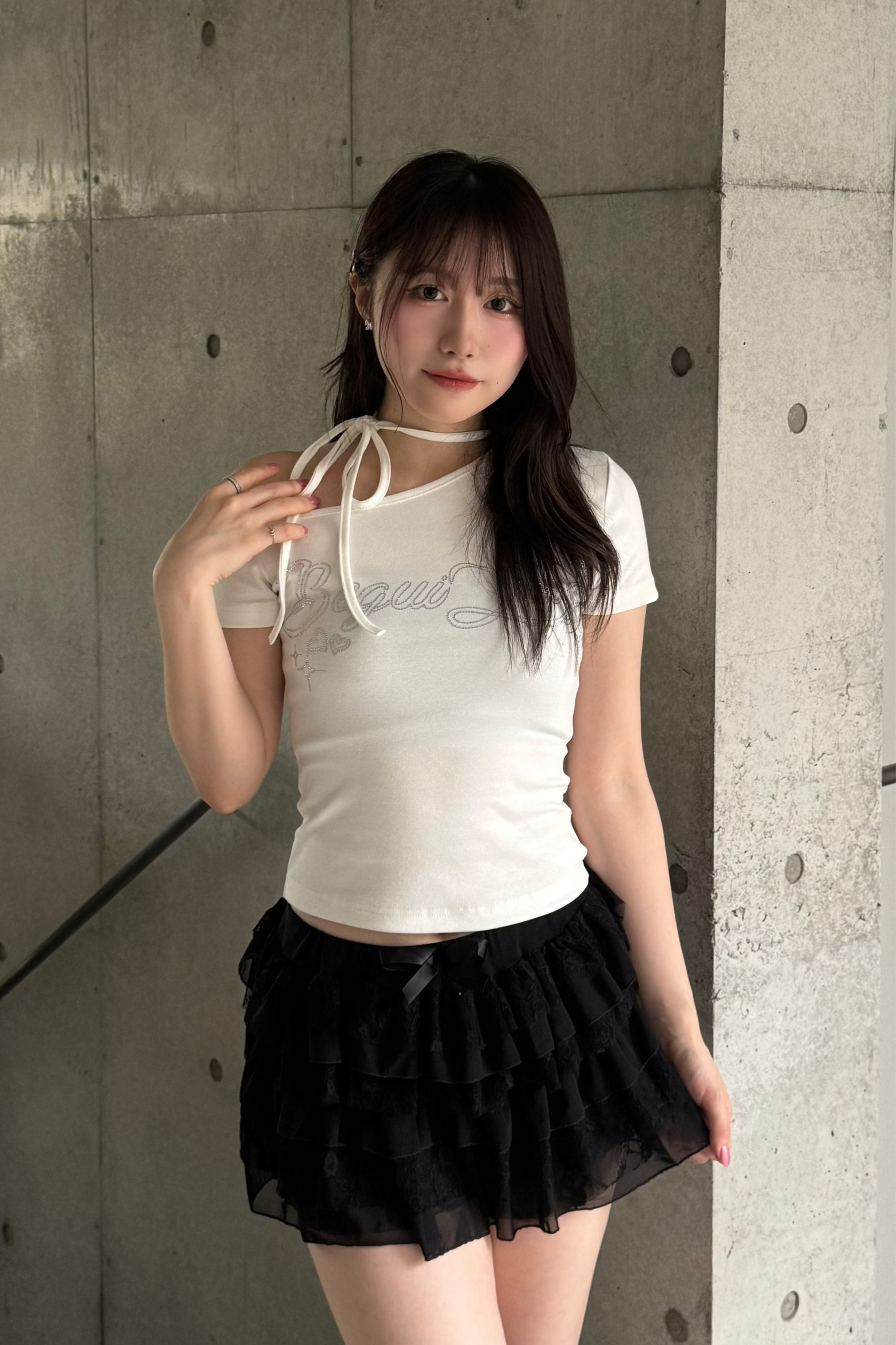 ラインストーンワンショルダーTシャツ KSG20850