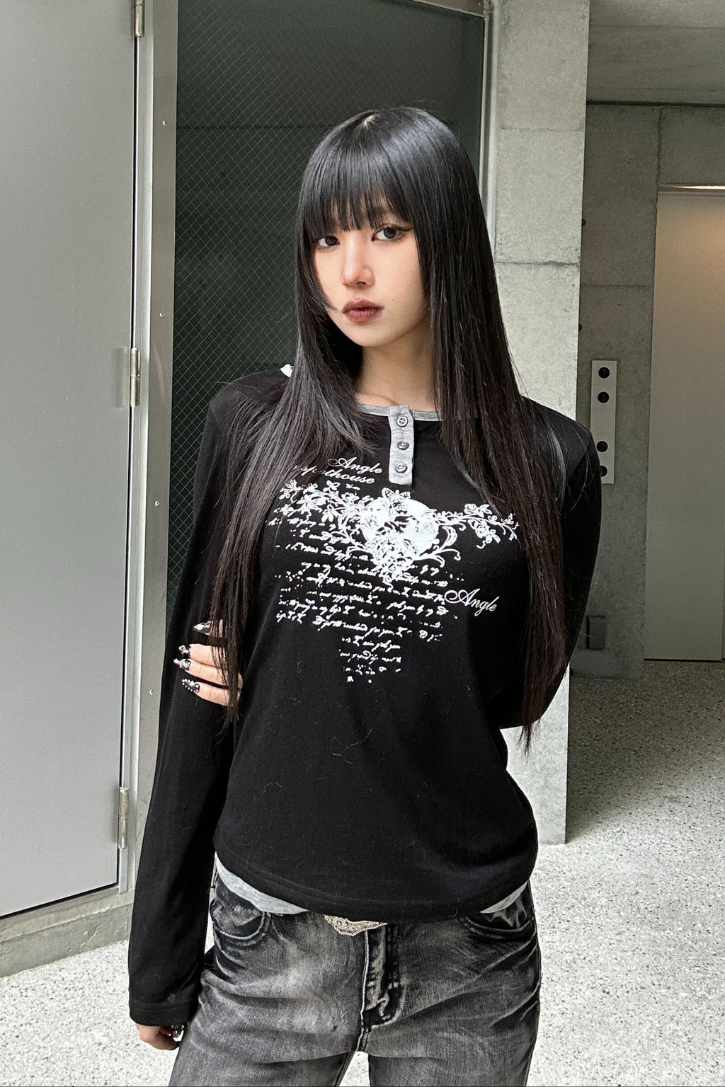 heart print long t-shirt KSG20778
