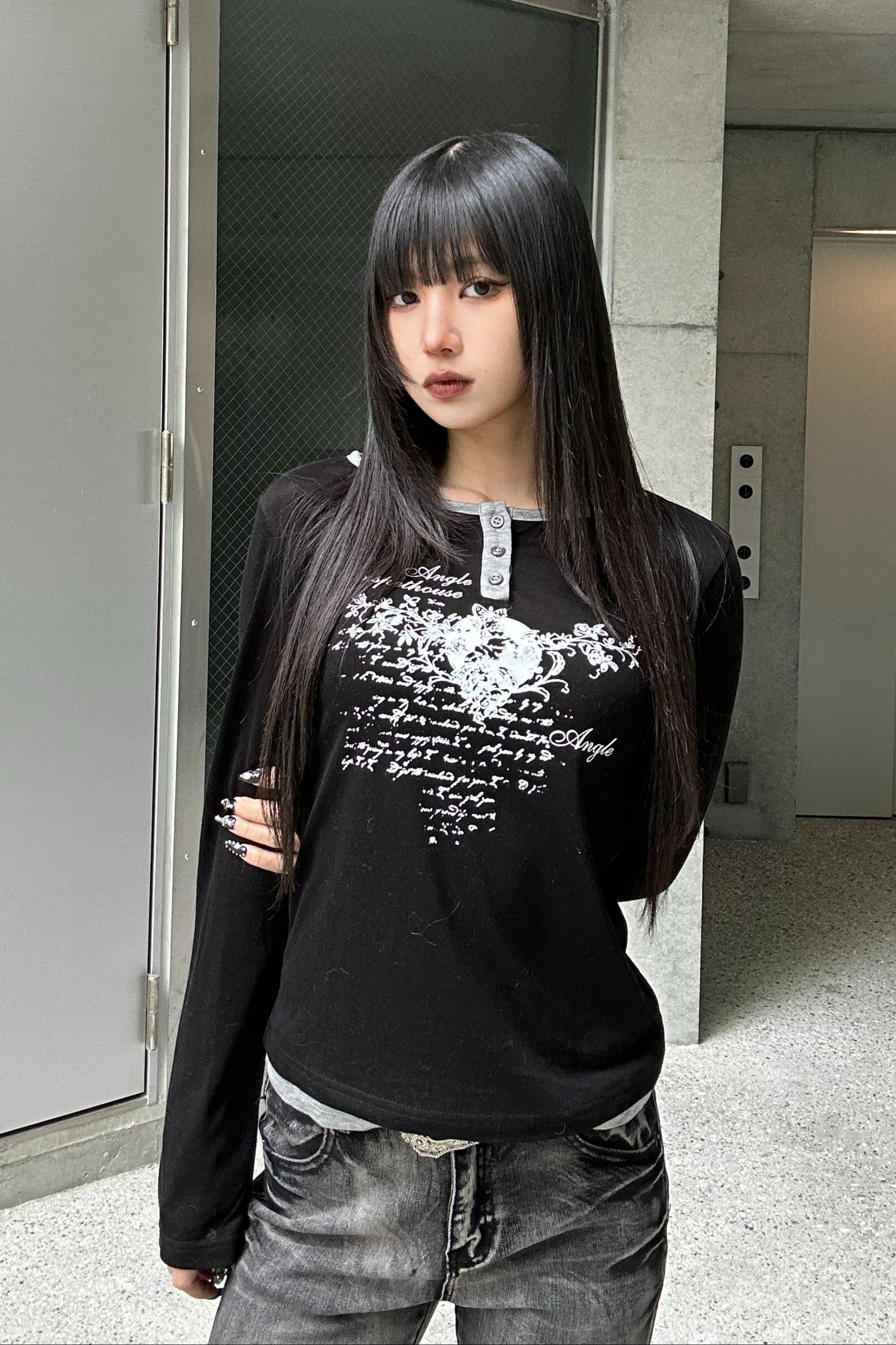 heart print long t-shirt KSG20778