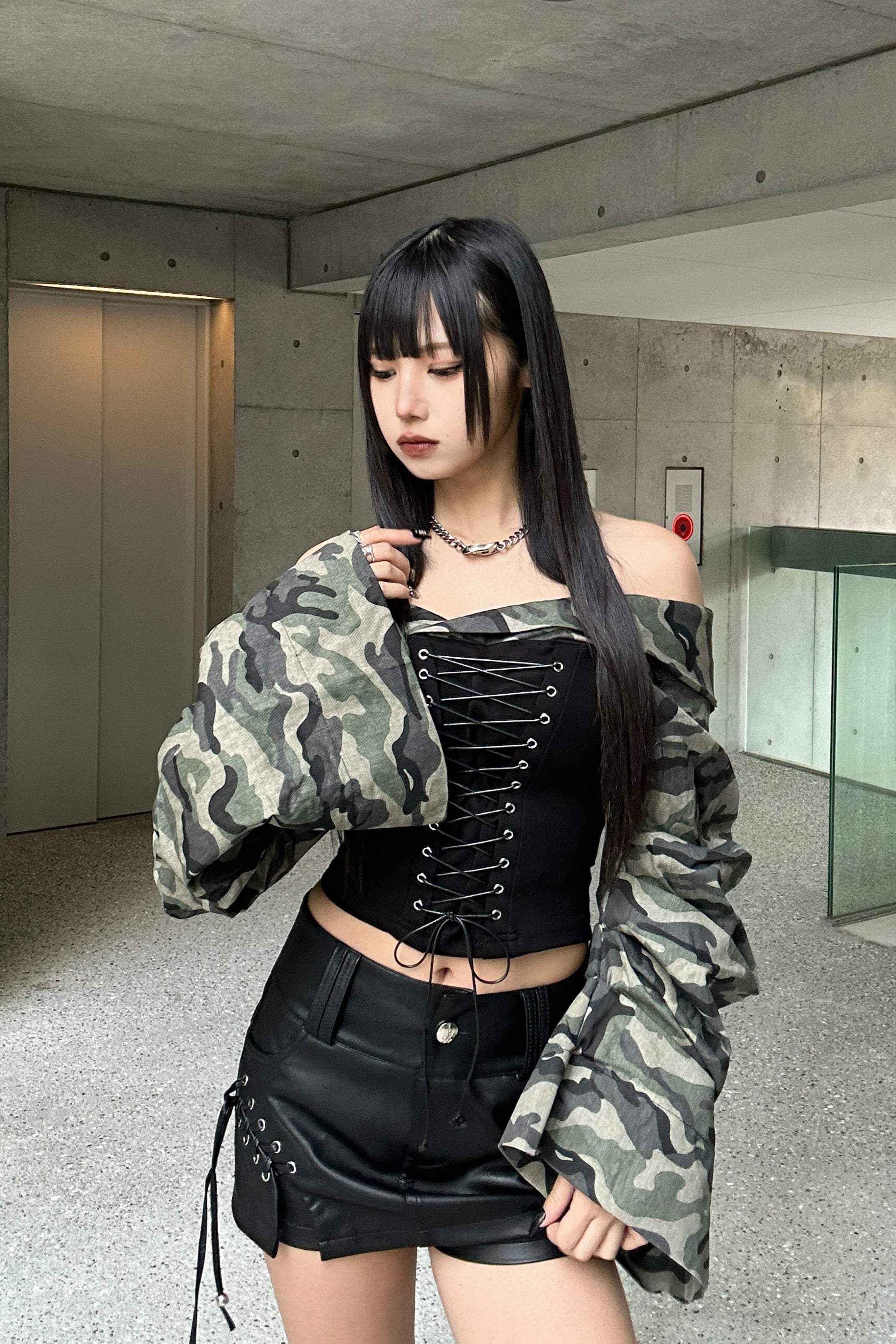 lace up military off shoulder  KSG20789