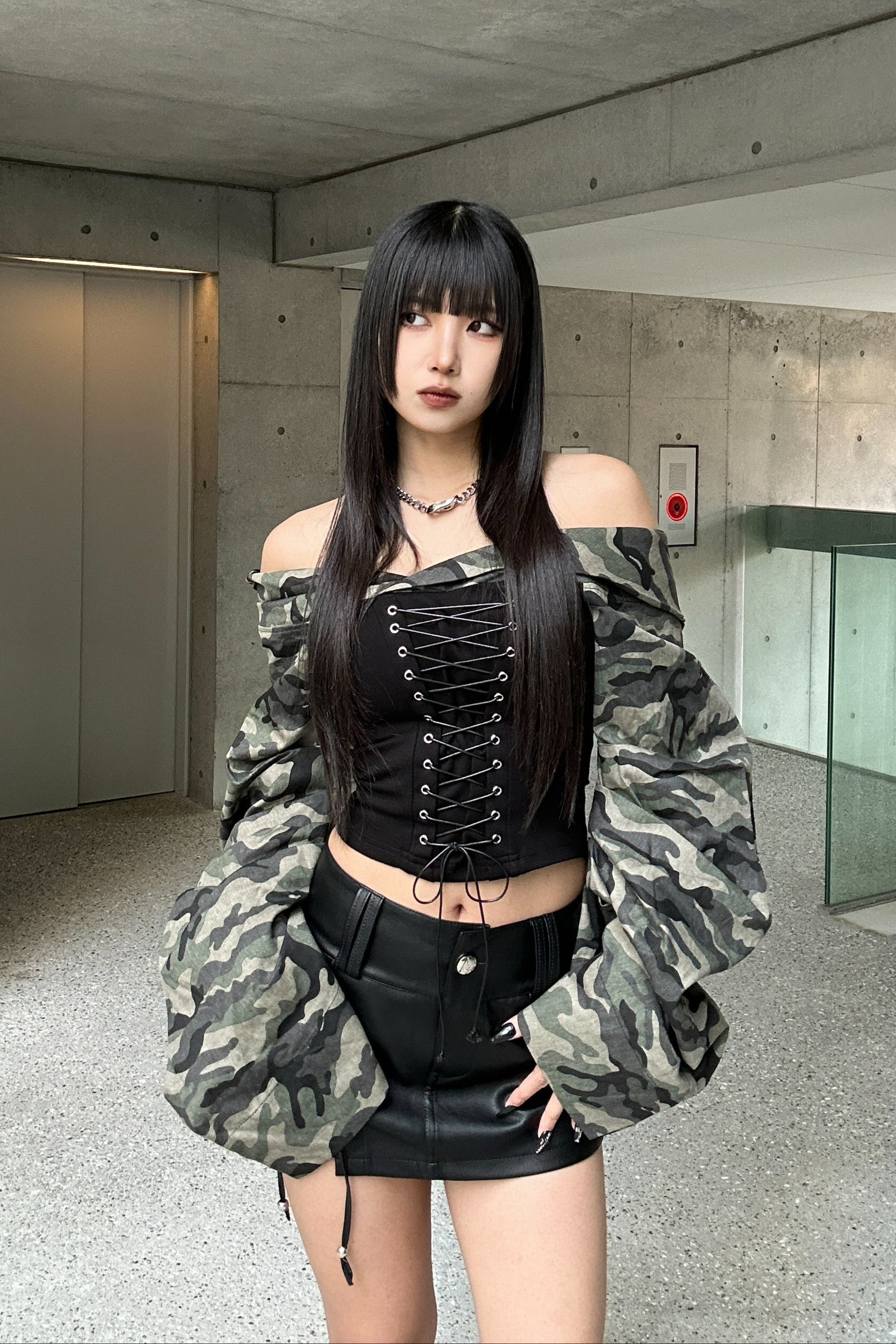 lace up military off shoulder  KSG20789