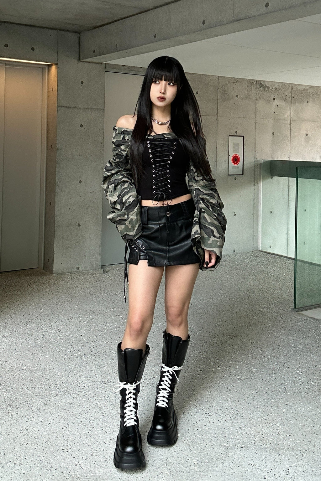 lace up military off shoulder  KSG20789